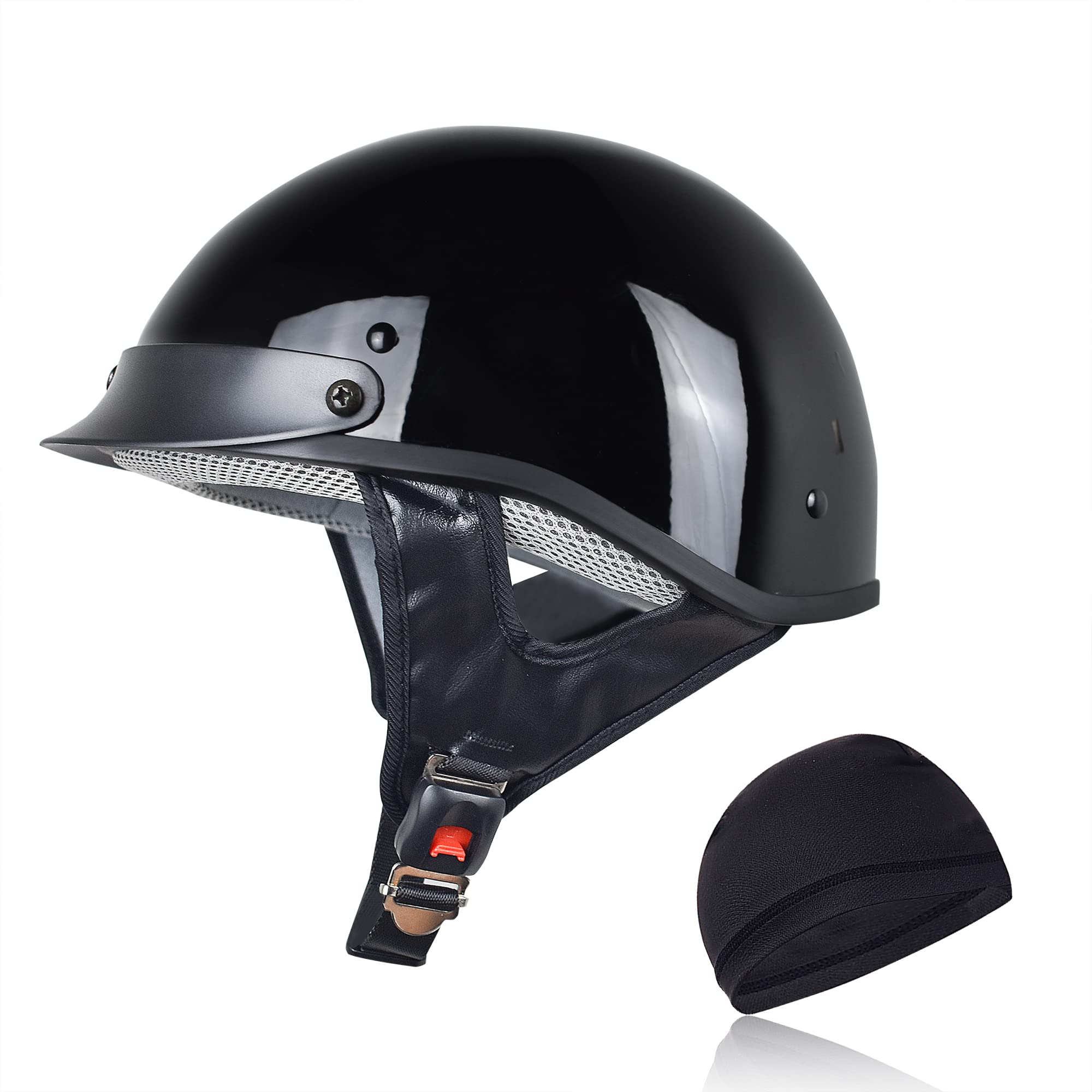 Chcycle Helmets For Adults Motorcycle Half Helmet Casco Para Motocicleta For Women Men Dot Approved Cycling Motocross (Large, Bright Black)