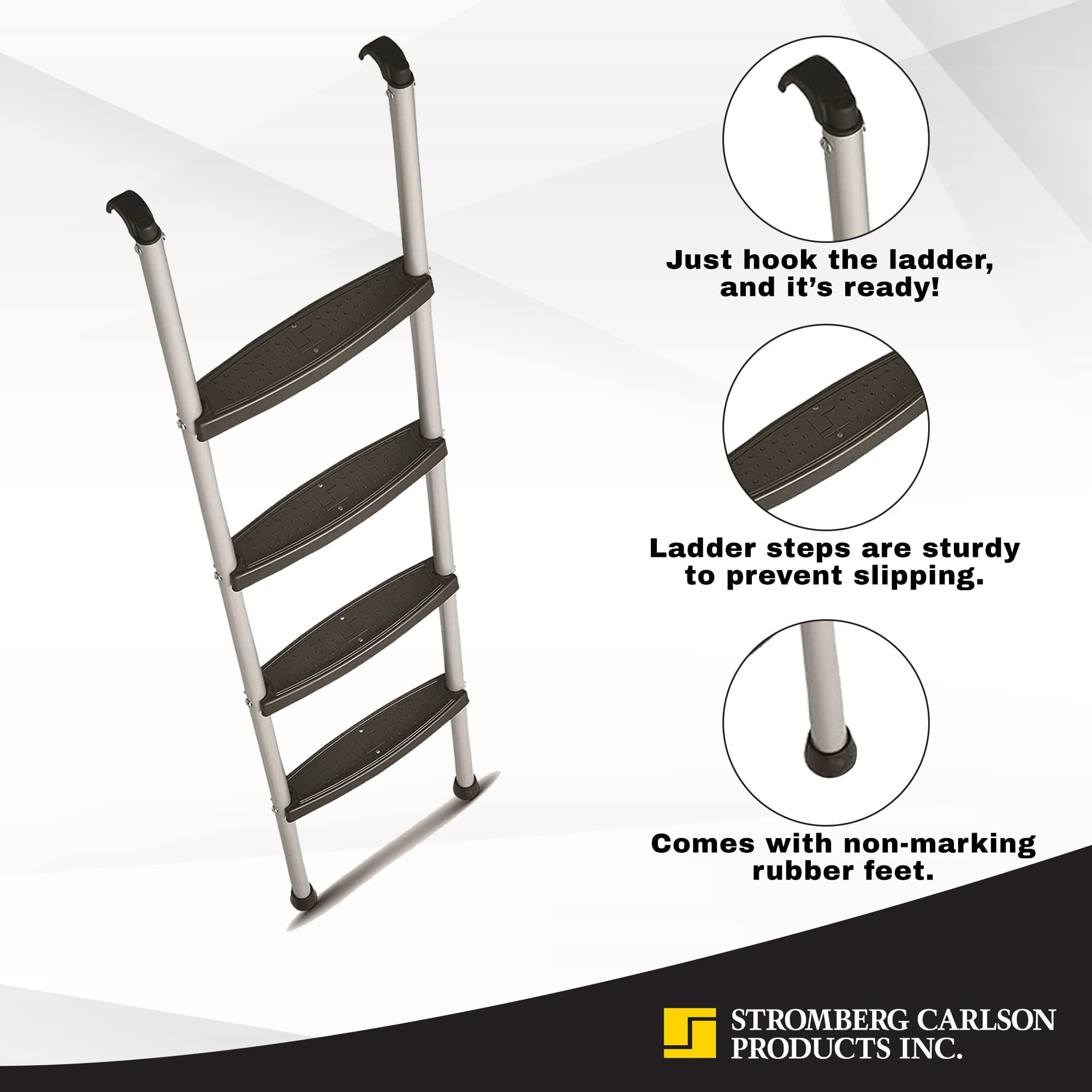 Stromberg Carlson Interior Bunk Ladder, Kd, Rv Bunk Ladder, Bunk Bed Ladder With Injection Molded Treads, Hooks And Mounting Hardware Included, Can Be Used As Dorm Loft Ladder - Silver 66