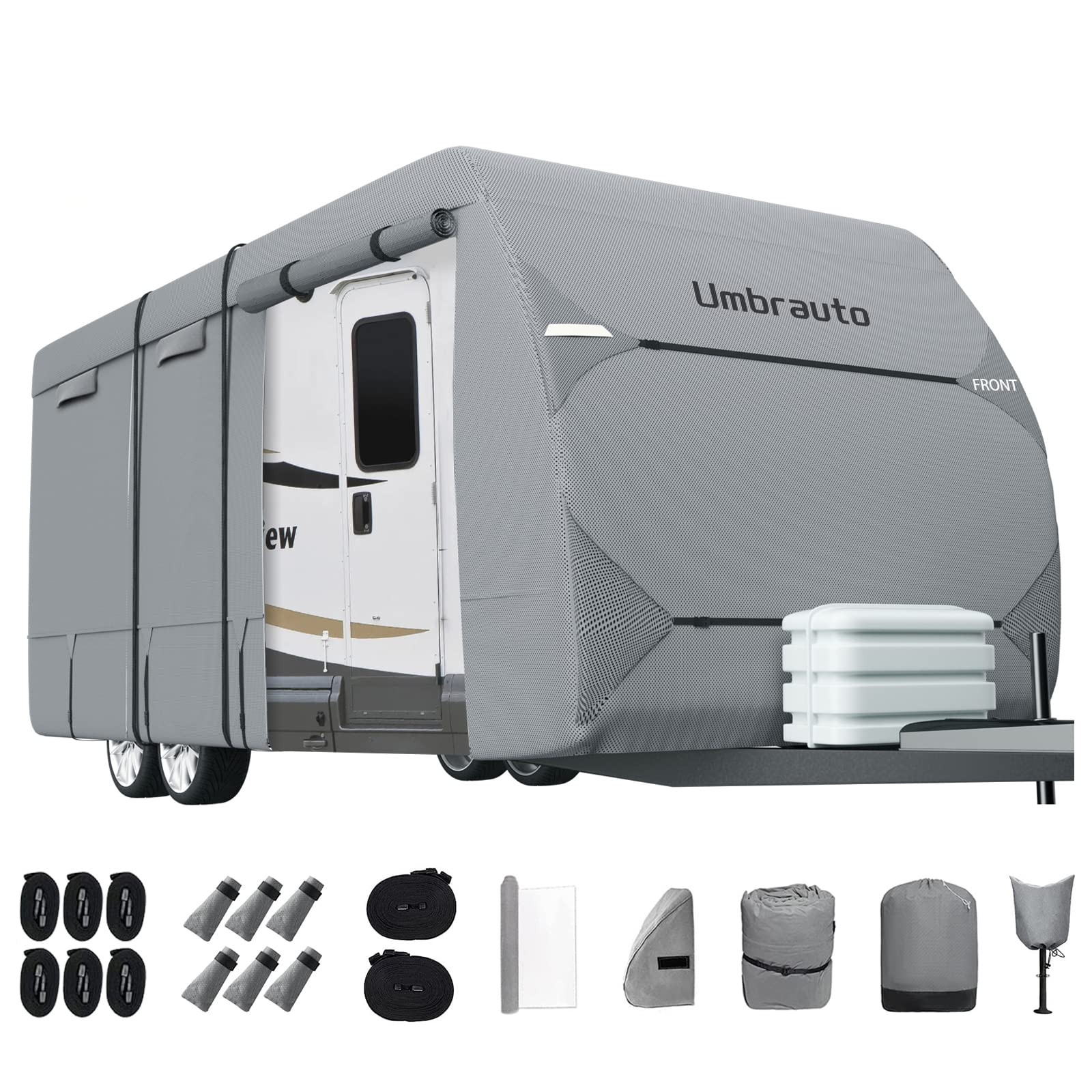 Rv Cover Umbrauto 2023 Upgraded 7 Layers Top Camper Cover Windproof Travel Trailer Cover For 20' To 22' Rv, Toy Hauler Cover With Tongue Jack Cover, Extra Windproof Ropes, Gutter Covers