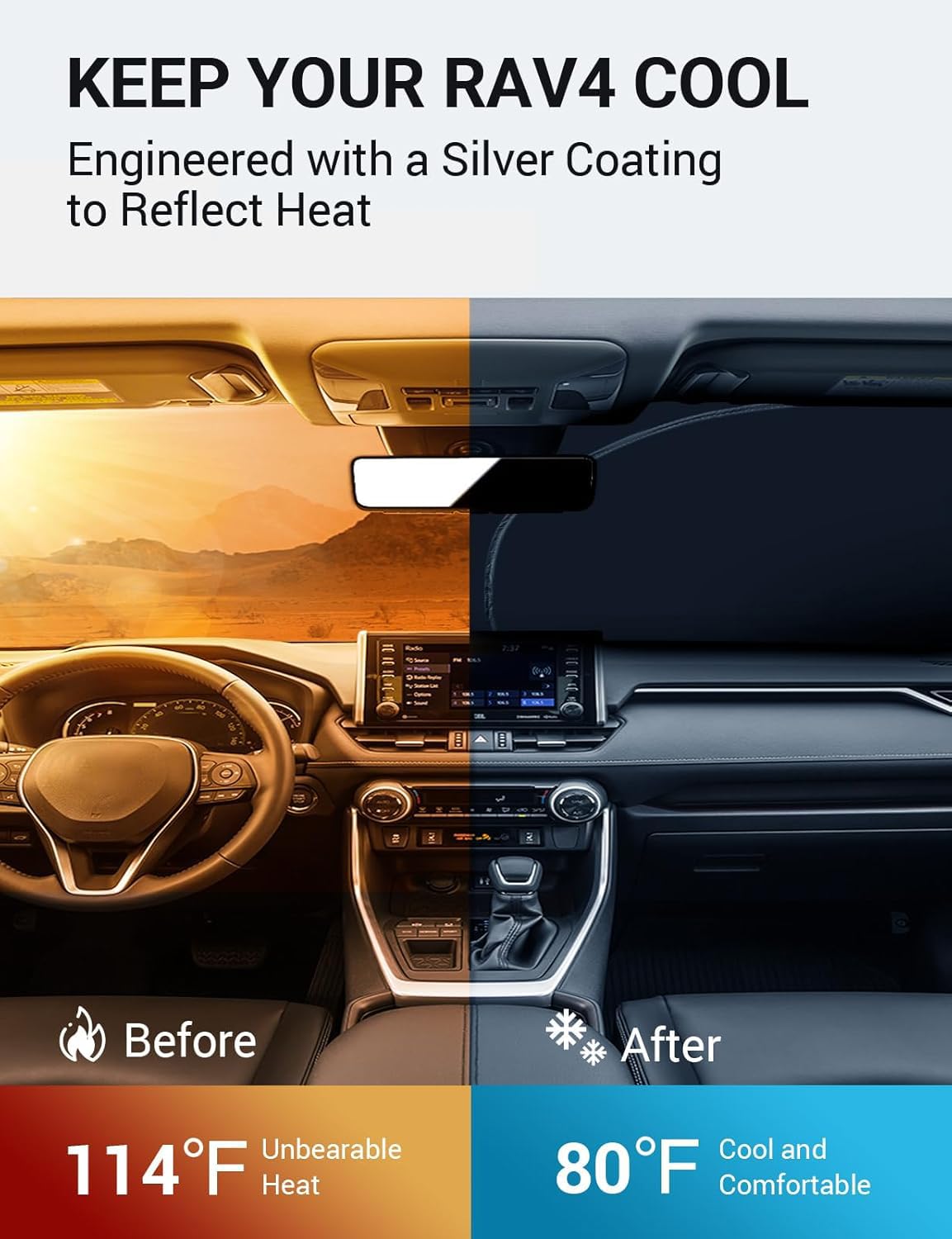 Proadsy 2025 Upgrade Windshield Sunshade Custom For 2019-2024 2025 Rav-4 Suv Crossover, Trd Off-Road, Le Xle Reflective Heat Sun