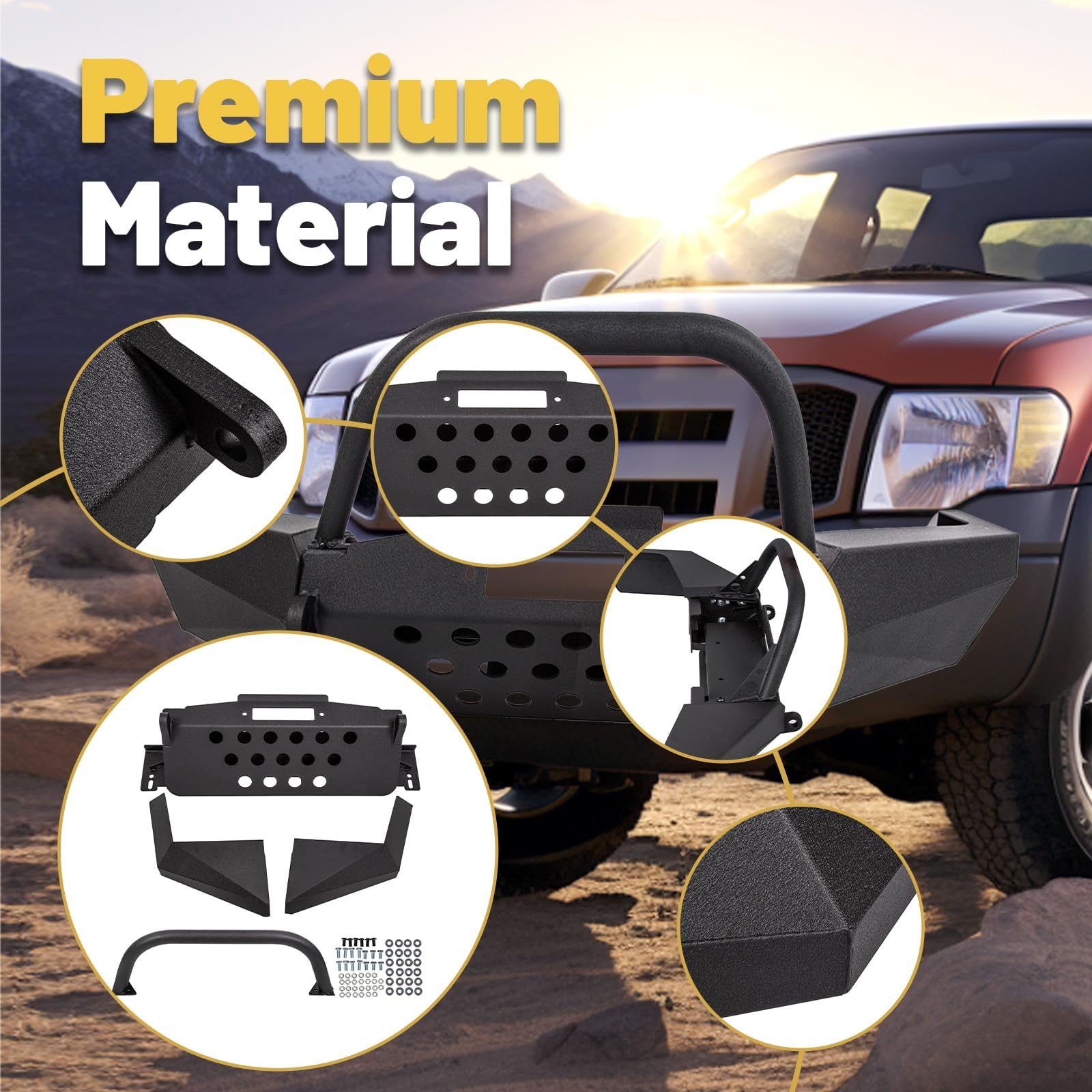 ECOTRIC Front Bumper Compatible with 1998-2011 Ford Ranger W/Winch Plate Bull Bar D-Ring Mounts Bumper Assembly Steel Powder Coa