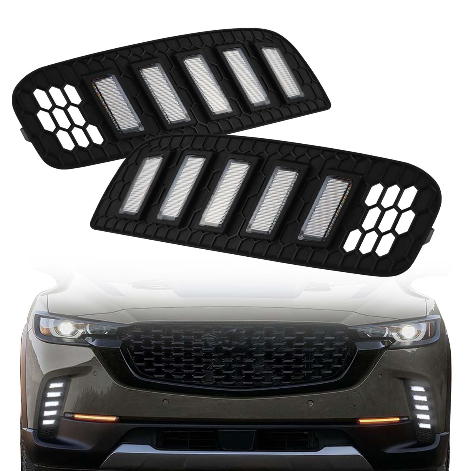 Pgtopone Switchback White/Amber Led Front Bumper Fog Light Drl Amber Sequential Turn Signal Feature Compatible With Mazda Cx-50 Cx50 2023 2024 Replacement Front Bumper Trim