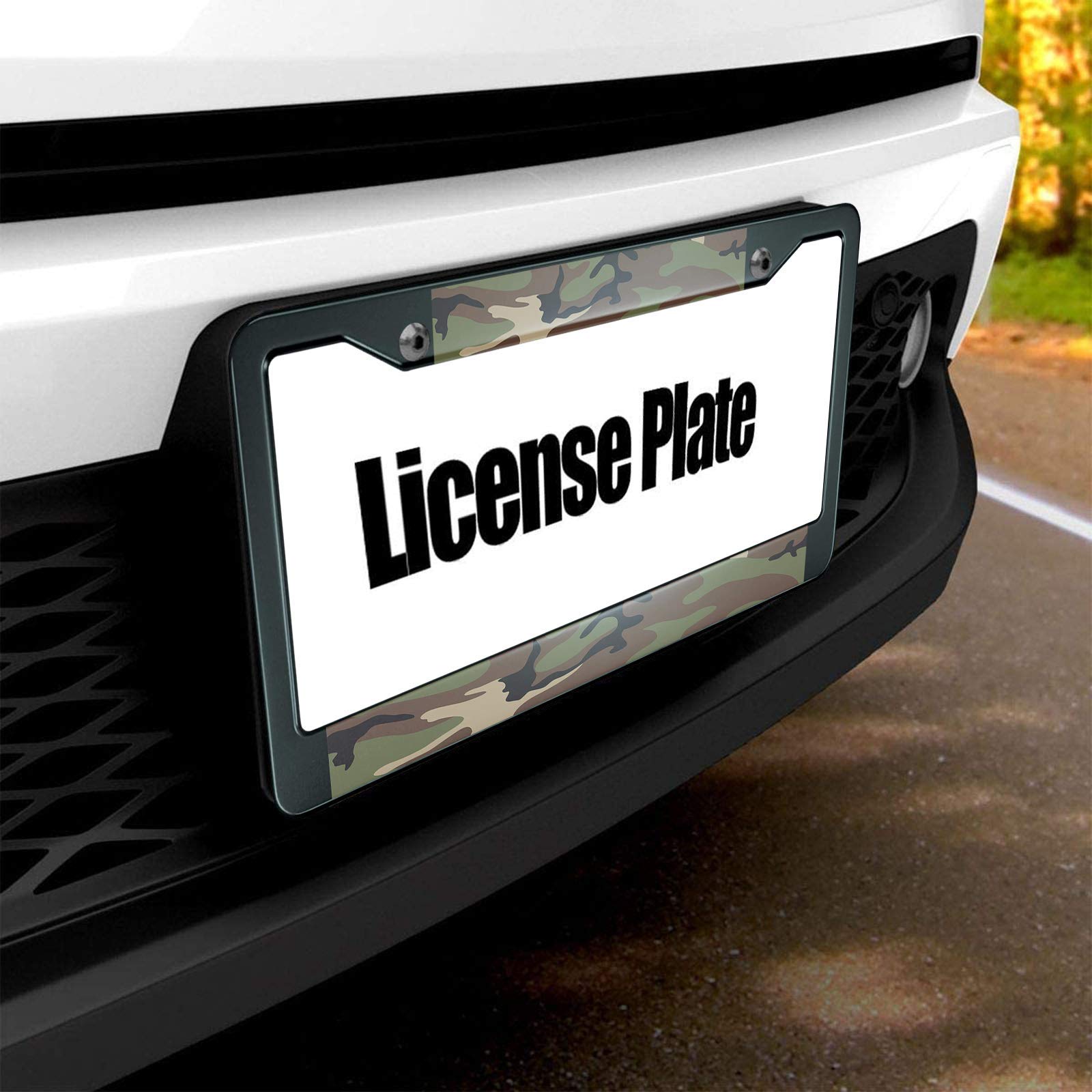 HOSNYE Army Camouflage License Plate Frame Hunting Camo Green Hunter Metal License Plate Cover Front Plates Frames Car Tag Frame