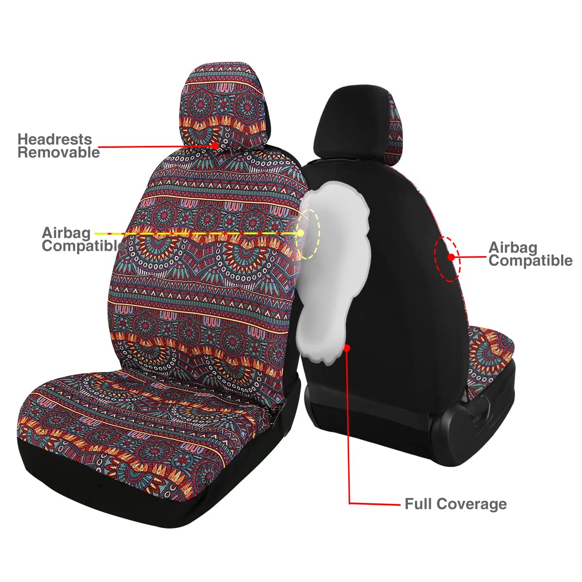 PONYJOYUP Baja Saddle Blanket Car 4PCS Front, Breathable and Washable Striped Woven Automotive Vehicle Universal Boho Seat Cover