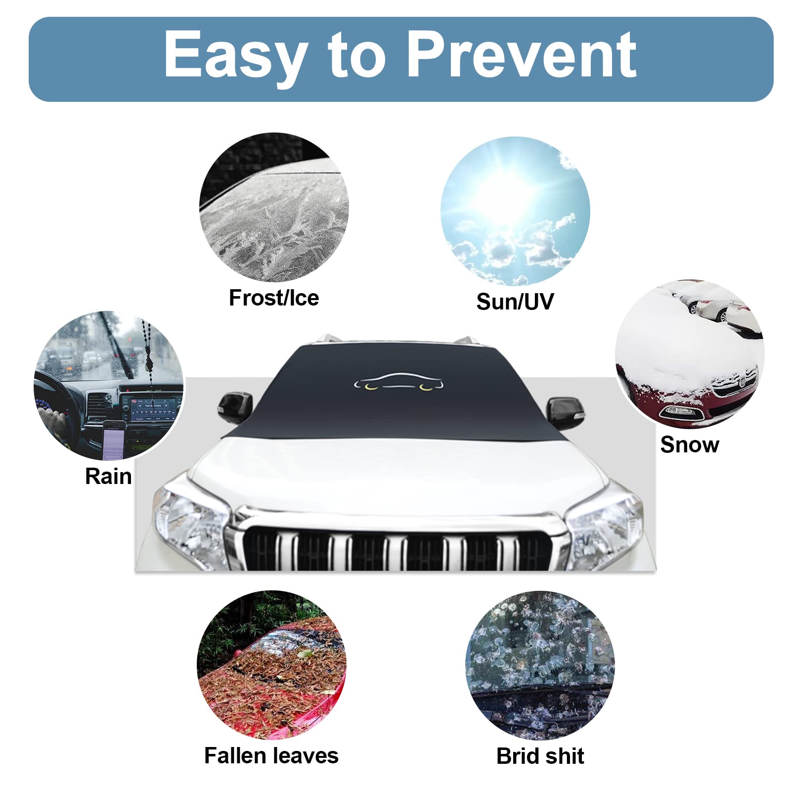 Windshield Sun Shade Cover For Summer, Xl Size (Black) - 600D Oxford Fabric With Anti-Theft Flaps & Storage Bag, Blocks Sun/Uv,