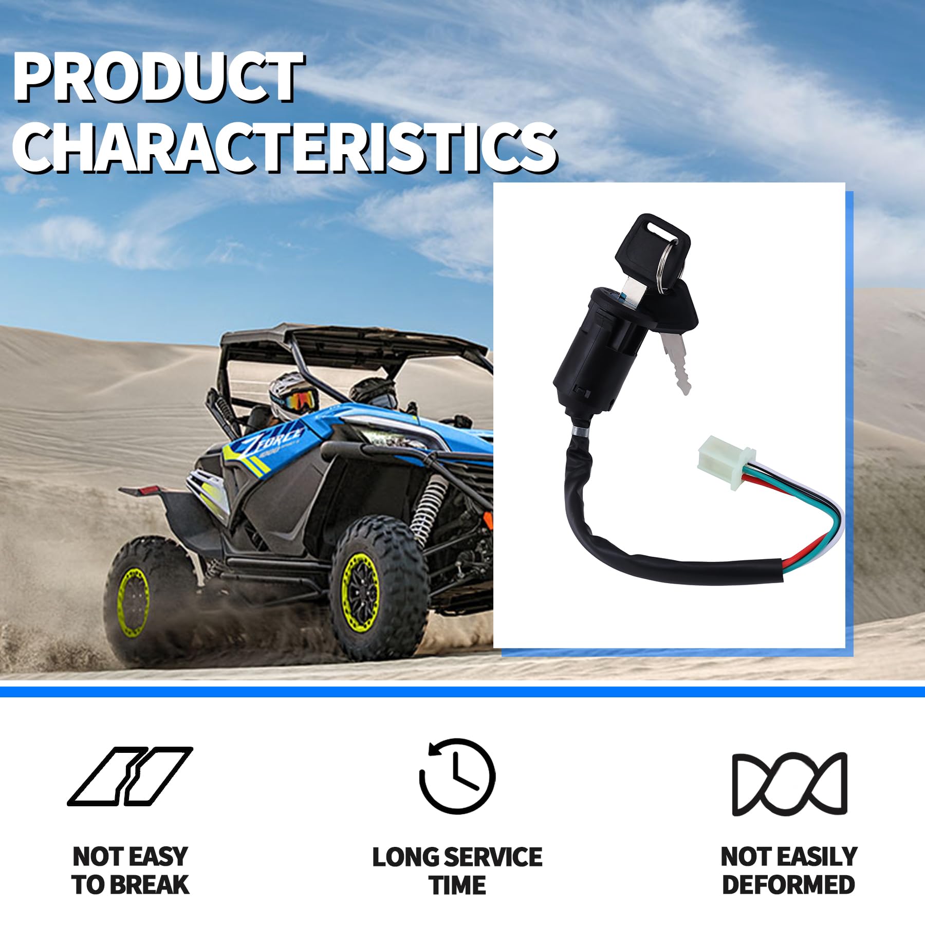 PLAXNS 4 Pin Ignition Key Switch 4 Wire Set fit for TaoTao Coolster Buyang Roketa Kazuma Baja Sunl Apollo Coleman 50cc 70cc 90cc