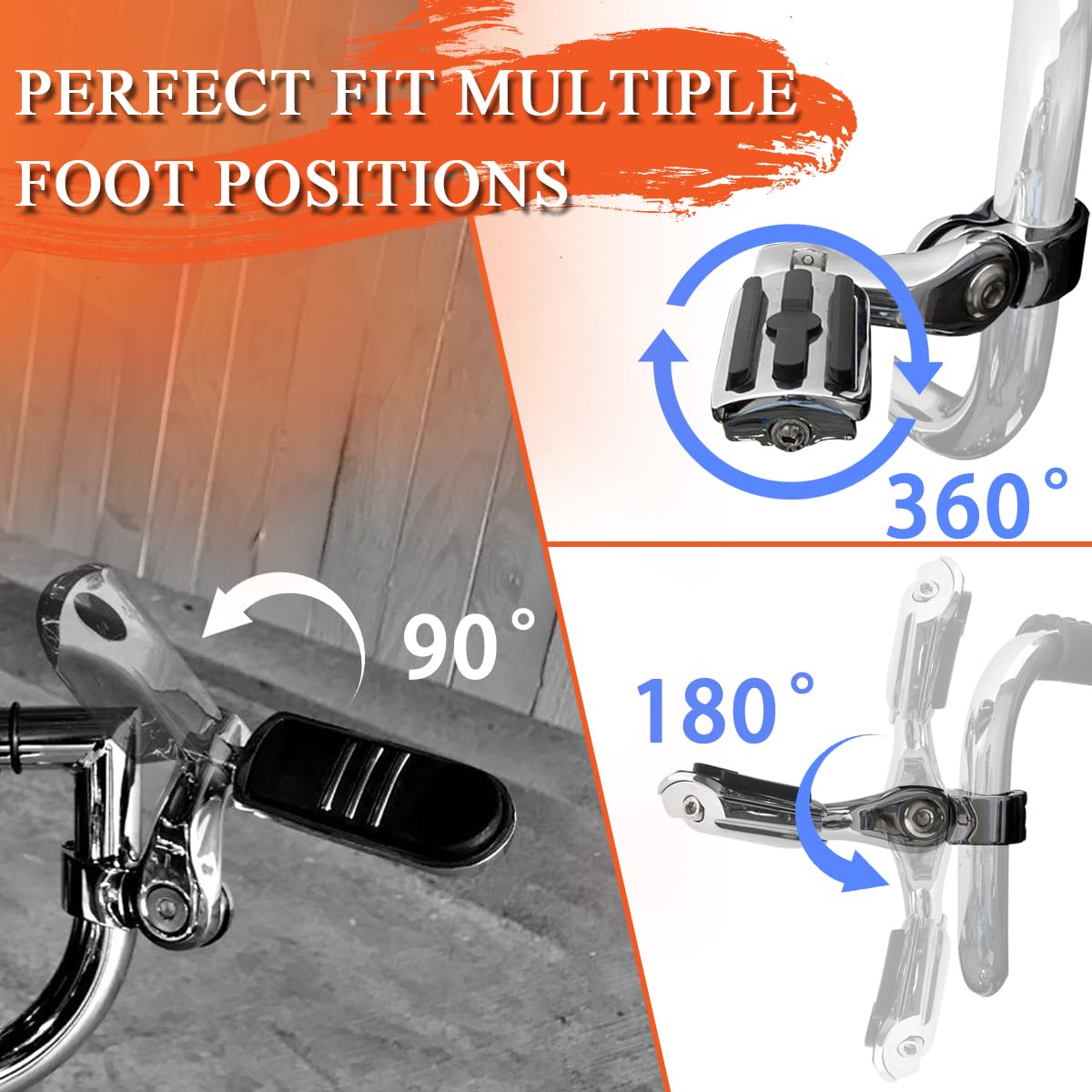 Fovplue 1.25' Highway Footpegs,Short Angled Adjustable Highway Pegs W/Mounts For Harley Touring Street Glide Electra Glide Road King Softail Cvo Dyna Trike Sportster W/1-1/4' Engine Guard,Chrome#1