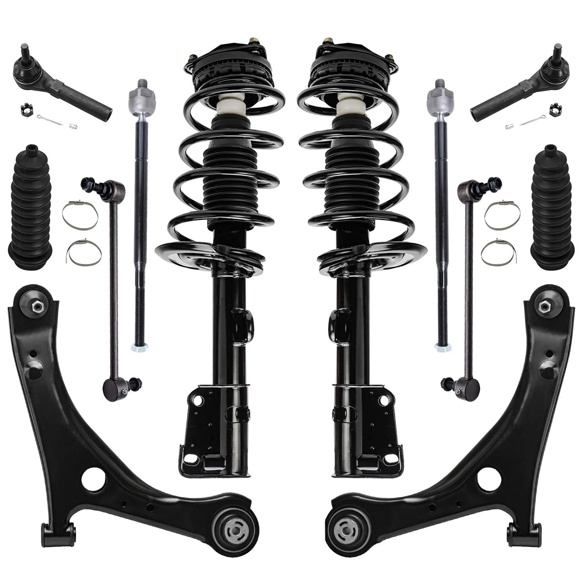 Detroit Axle - 12Pc Front End Suspension Kit For 2008-2018 Dodge Grand Caravan Chrysler Town & Country, 2 Ready Struts, 2 Lower