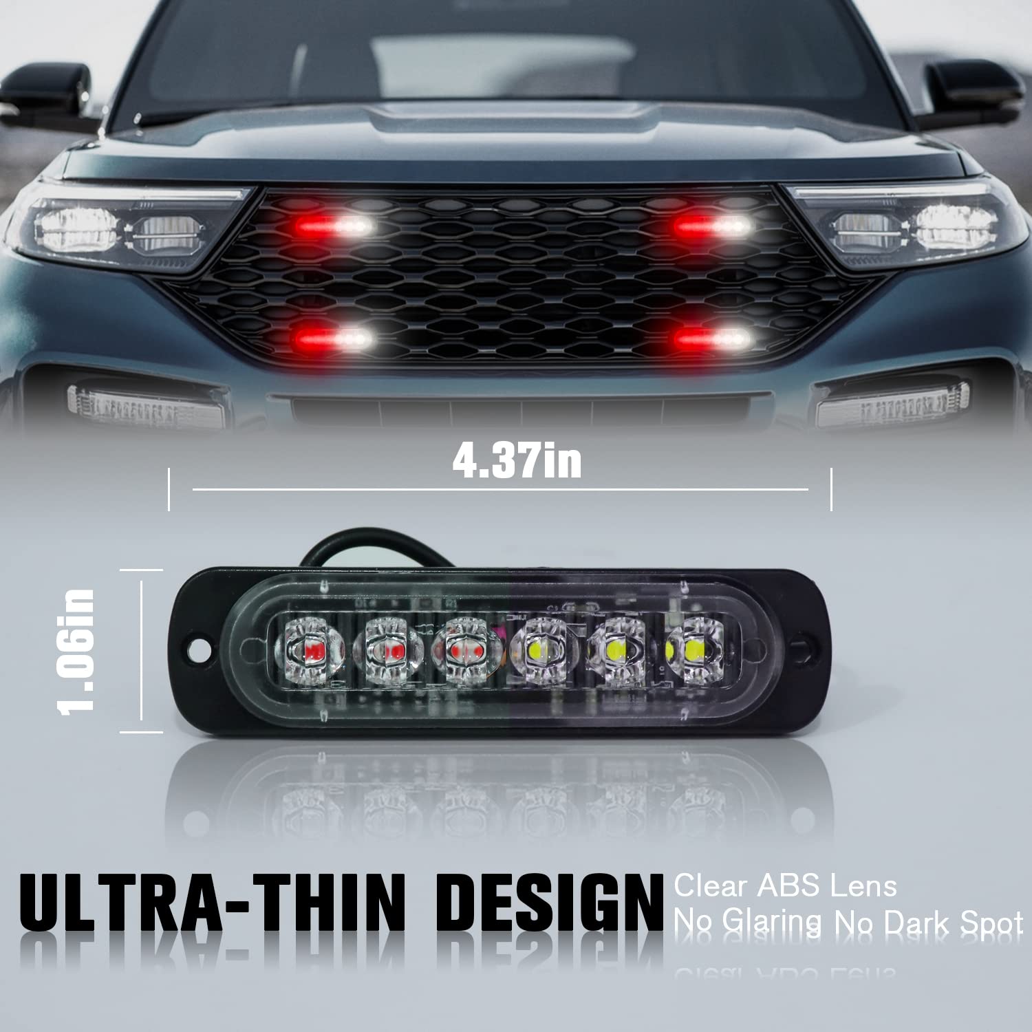 Dibms Led Emergency Strobe Lights, 8X Red White 6 Led Strobe Warning Emergency Flashing Light Caution Construction Hazard Light