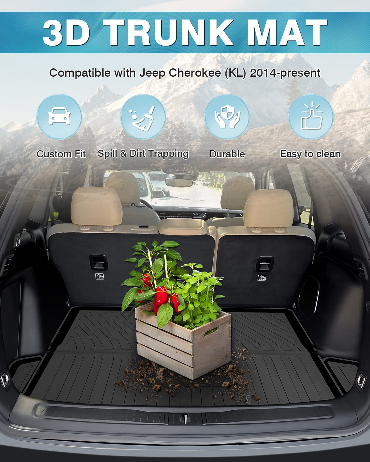 Mixsuper Custom Fit for Cargo Liner 2014-2022 Jeep Cherokee All Weather Trunk Liner Anti-Slip Durable Rear Cargo Floor Mat Black