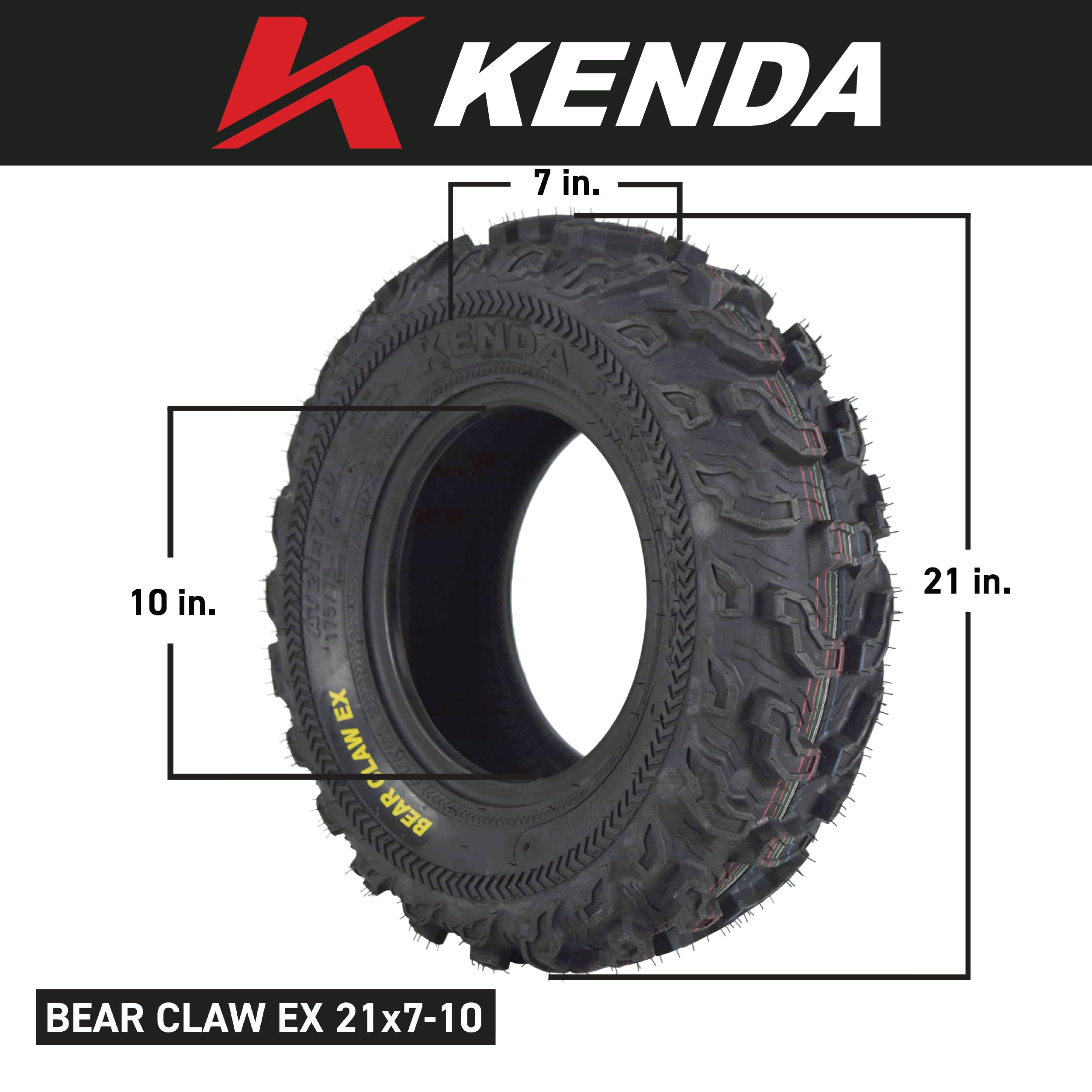 Kenda Bearclaw Ex K573-21X7-10 Front & 22X11-10 Rear Tires For All Terrain (Atv), Utv, And Side By Side (Sxs) Vehicles - 6-Ply -