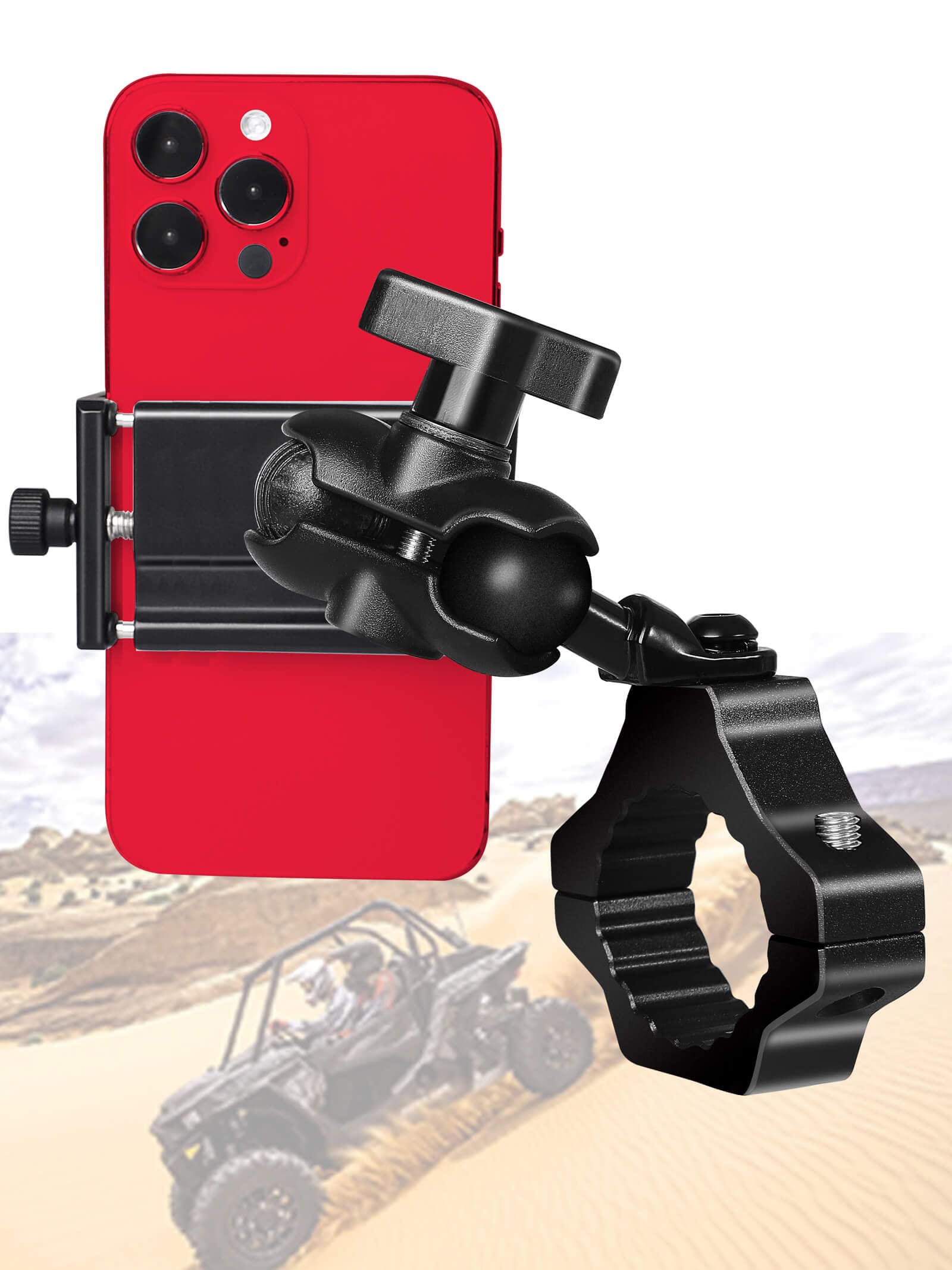 ZIDIYORUO UTV Phone Holder, SXS Phone Holder Mount on 1.75-2 Roll Cage Bar, Fits 4.7-7.8 Smart Devices. Stable and Strong Design