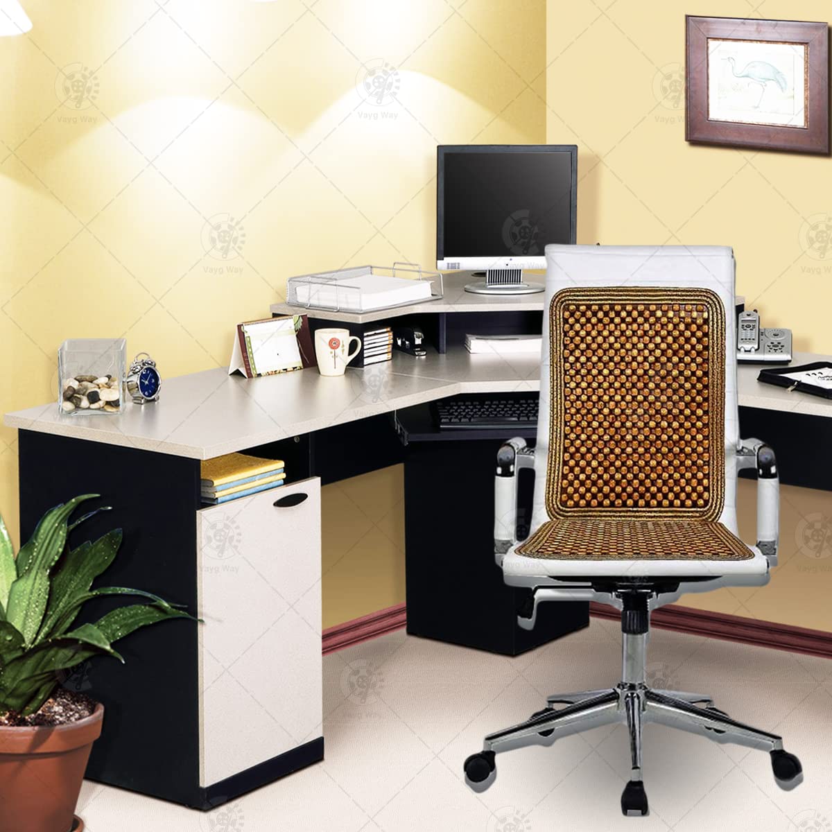 VaygWay Wood Beaded Comfort Seat Cushion Seat Cover – Wooden Beaded Car Seat Cover – Natural Wood Double Strung Beads – Massage Comfort Cover Car Seat – Universal SUV Auto Office Home