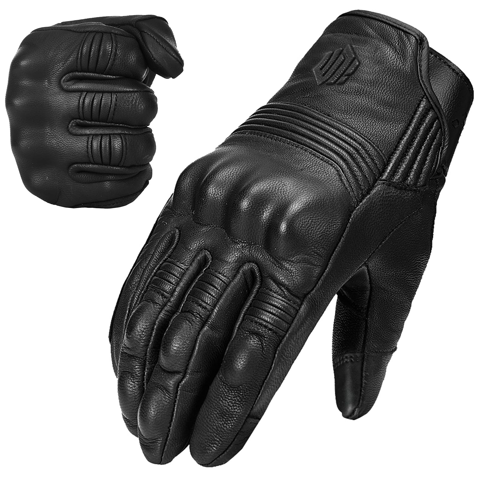 ILM Goatskin Leather Motorcycle Motorbike Powersports Racing Gloves Touchscreen for Men and Women Model DN01(M, Black Unperforat