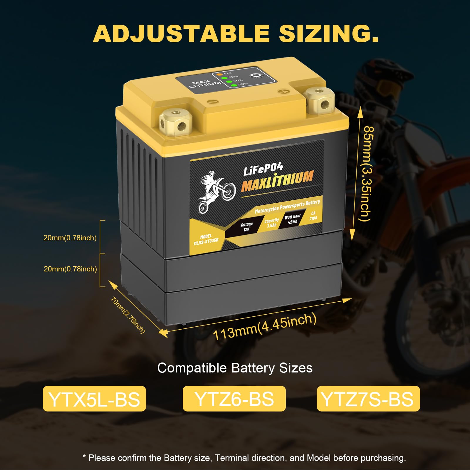 YTX4L-BS/YTX5L-BS Motorcycles Lithium Battery 12V 2.5Ah 150CA with Smart BMS, YTZ5S-BS/YTZ6-BS, Compatible with Small street Bik