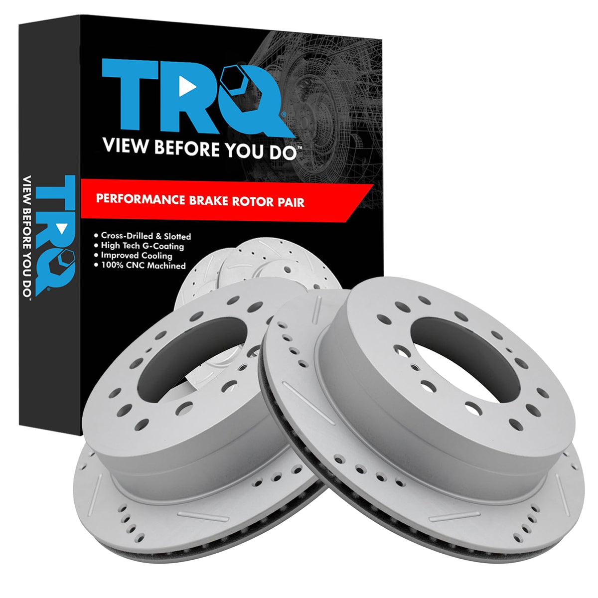 Trq Rear Performance Brake Rotors Set Vented Premium G-Coated Cross Drilled & Slotted Compatible With 2003-2009 Lexus Gx470 Toyo