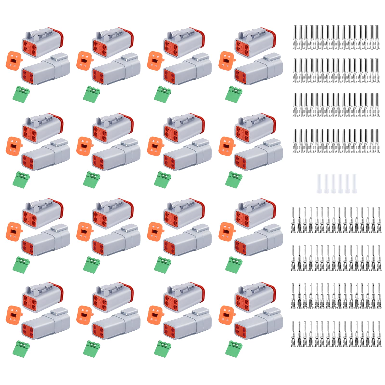 198 Pcs Deutsch Dt Grey 4 Pin Connectors 16 Set, Waterproof Electrical Wire Connector With Stamped Contacts And Seal Plug For Tr