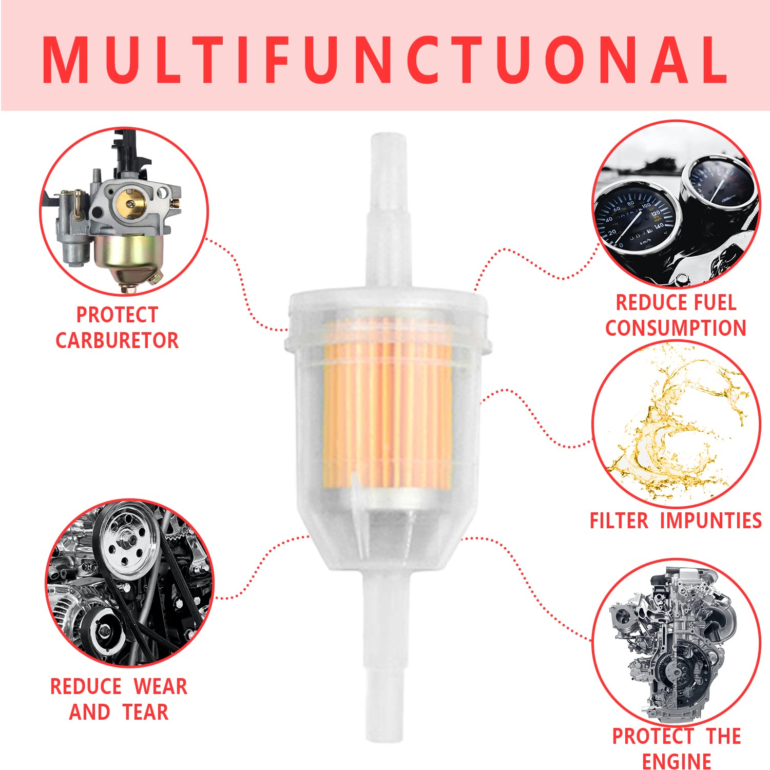 Sofo High-Efficiency Gas 1/4 Inch Fuel Filter - 12-Pack Inline Fuel Filter With Magnet For 5/16 Inch Lines, Pro Gas Saver Suitab