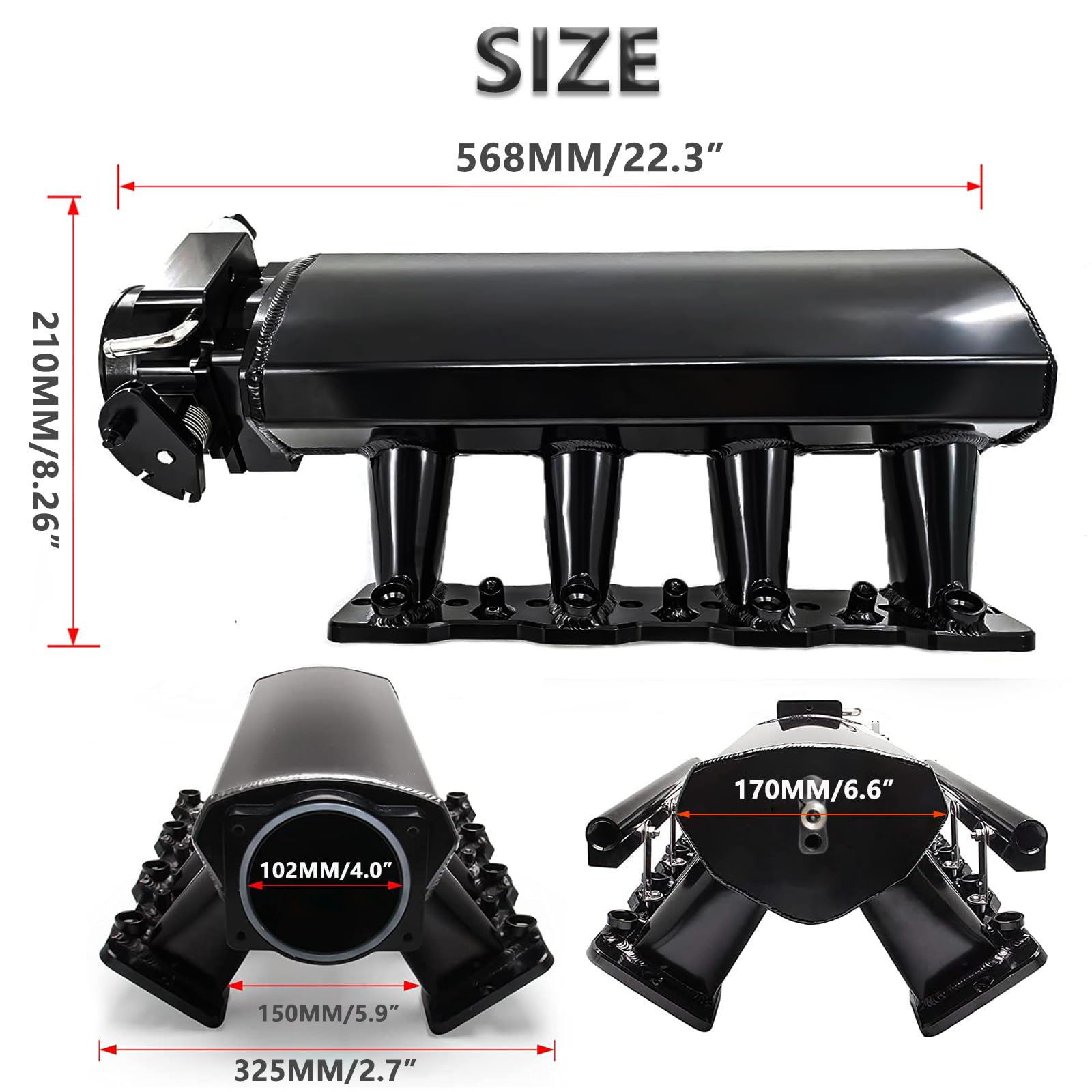 YESHMA For LS LS1 LS2 LS6 Intake Manifold with Throttle Body Compatible with Chevy 4.8L 5.3L 5.7L 6.0L (102MM Black)