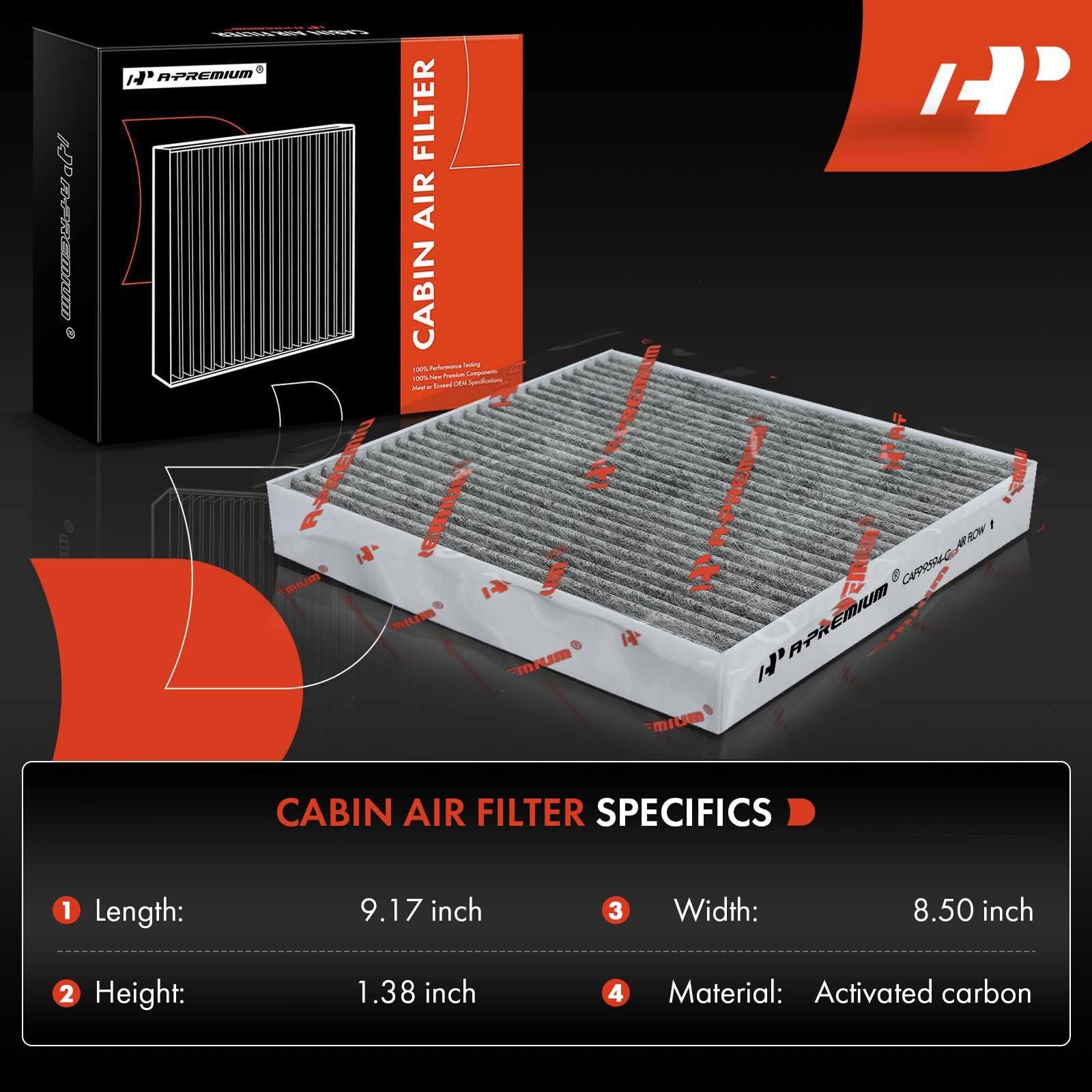 A-Premium Cabin Air Filter With Activated Carbon Compatible With Hyundai Elantra, Elantra N, Sonata, Santa Fe, Tucson, Kona, Ioniq 5, Santa Cruz & Kia Sorento, Sportage, Niro, K5, Ev6 & Genesis Gv60
