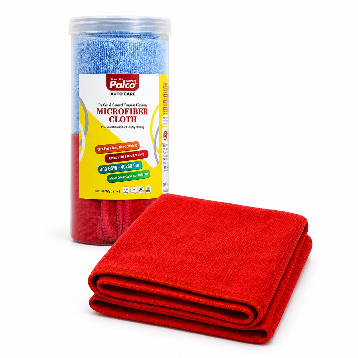 PALCO Microfiber Cleaning Cloth 40 * 60cm 2 Pieces (Pack of 1), Available in a Mix, Car Cleaning Clothes, UltraFine Synthetic F