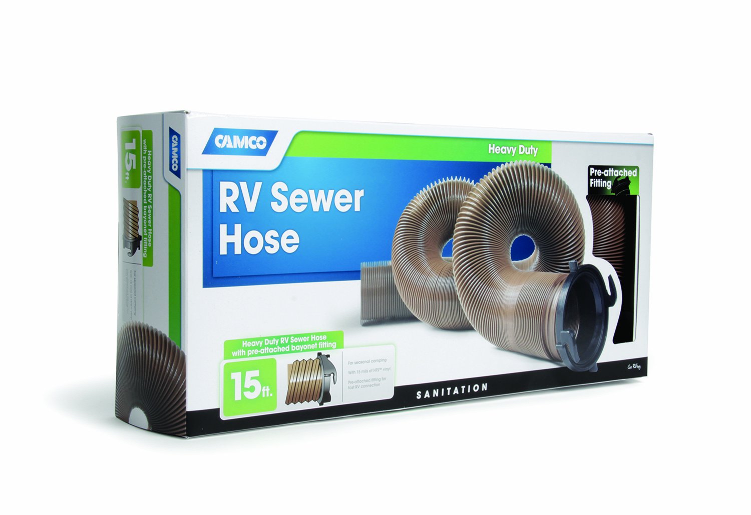 Camco 39691 Durable High Tensile Strength Sewer Steel Wire Core And Attached Bayonet Fittings Hose With 15 Mils Of Hts Vinyl, Br