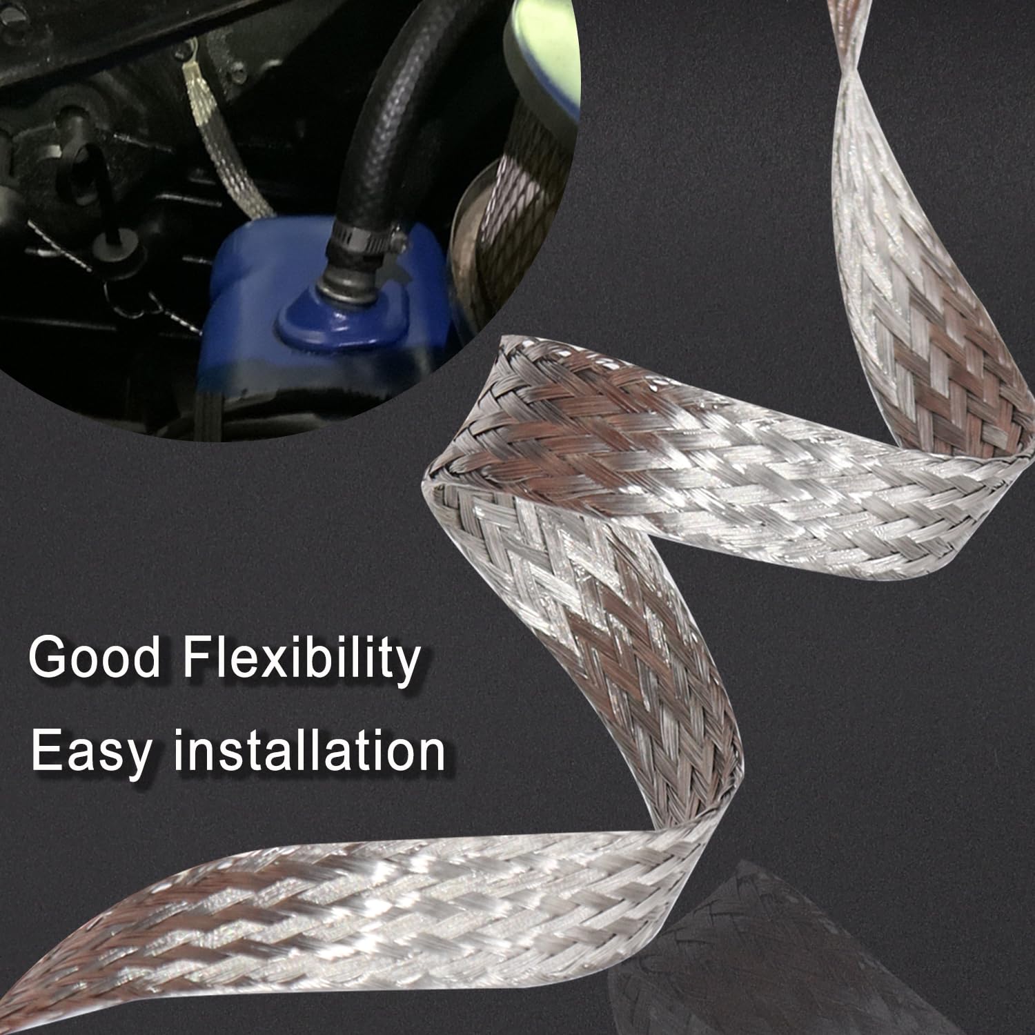 Taiss 5Pcs Ground Strap 3Pcs 10' X 1/2' & 2Pcs 13' X 1/2' Tinned Copper Professional Vehicle Grounding Cable Straps With Terminal Plugs,Universal Automotive Engine Flat Braided Copper Ground Strap