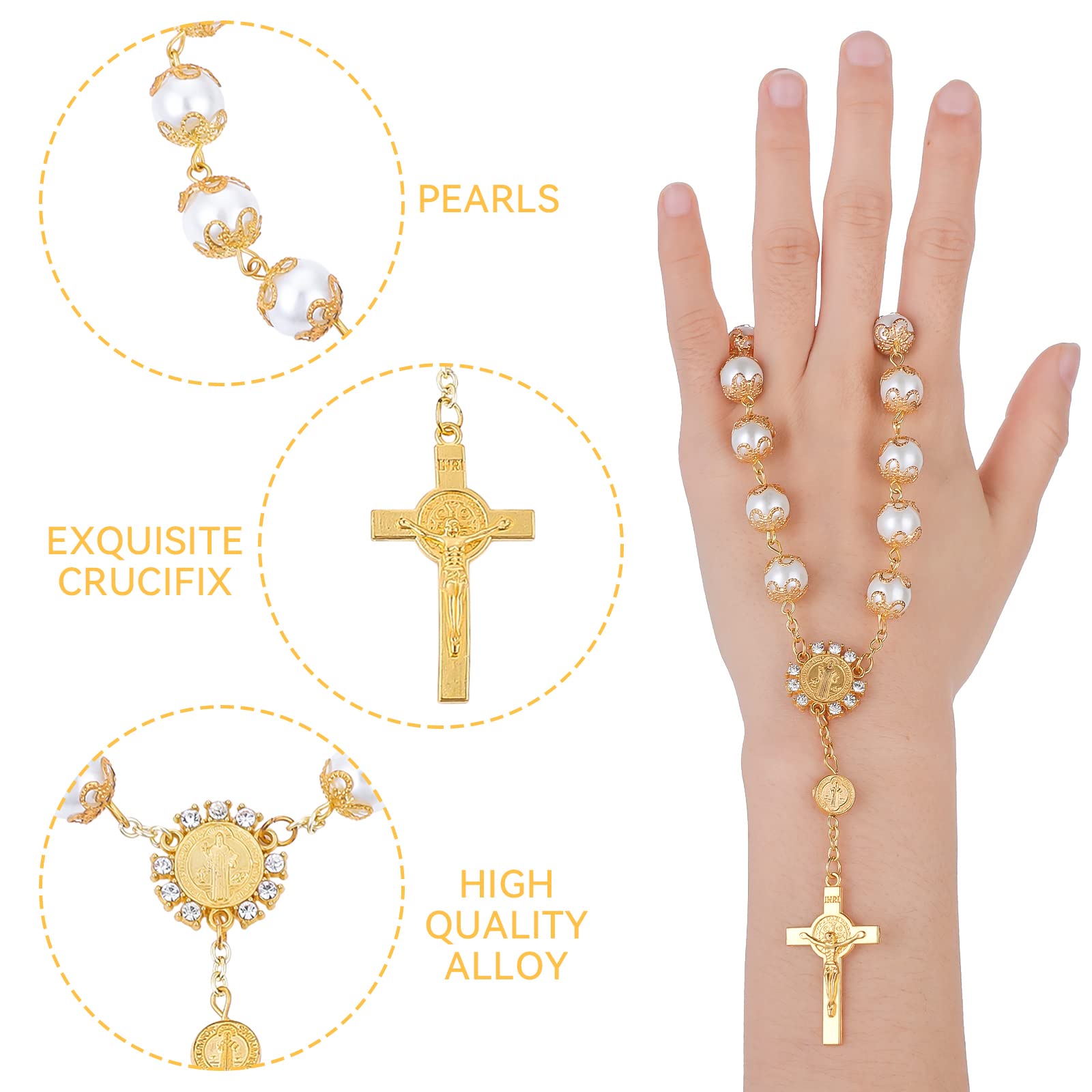 TIESOME 2 Pieces Car Rosary for Rearview Mirror, Rearview Mirror Auto Rosary Beads Car Medal and Cross Hanging Accessories for M