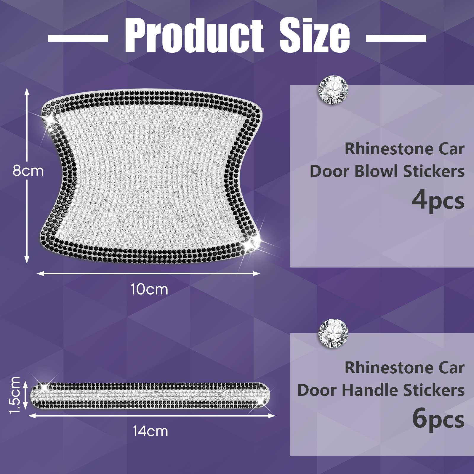 Frienda 10 Pieces Bling Car Accessories For Women Bling Car Door Handle Protector Door Handle Covers For Car Rhinestone Car Bowl