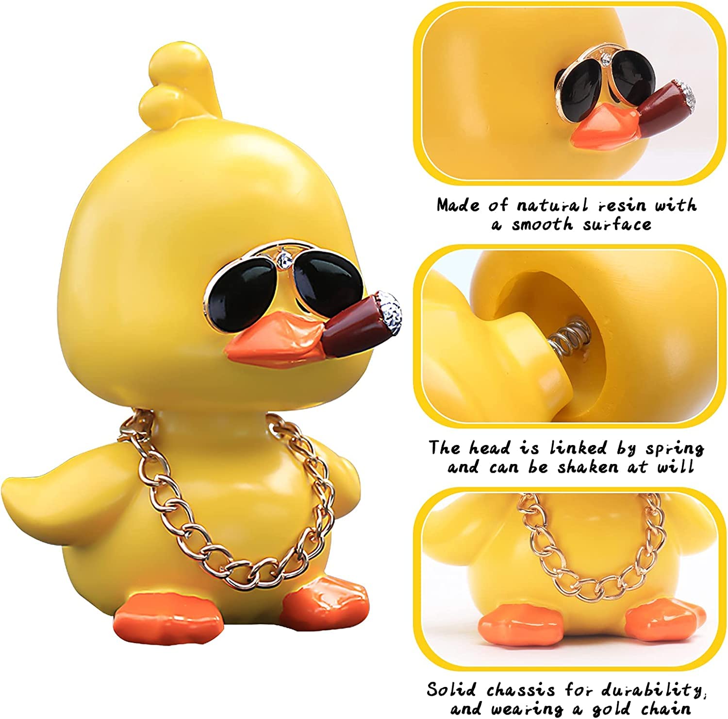 Wonuu Cute Yellow Duck Car Ornaments Cool Duck Car Dashboard Decorations Shaking Head Doll (Wave Left&Standing&Wave Right)
