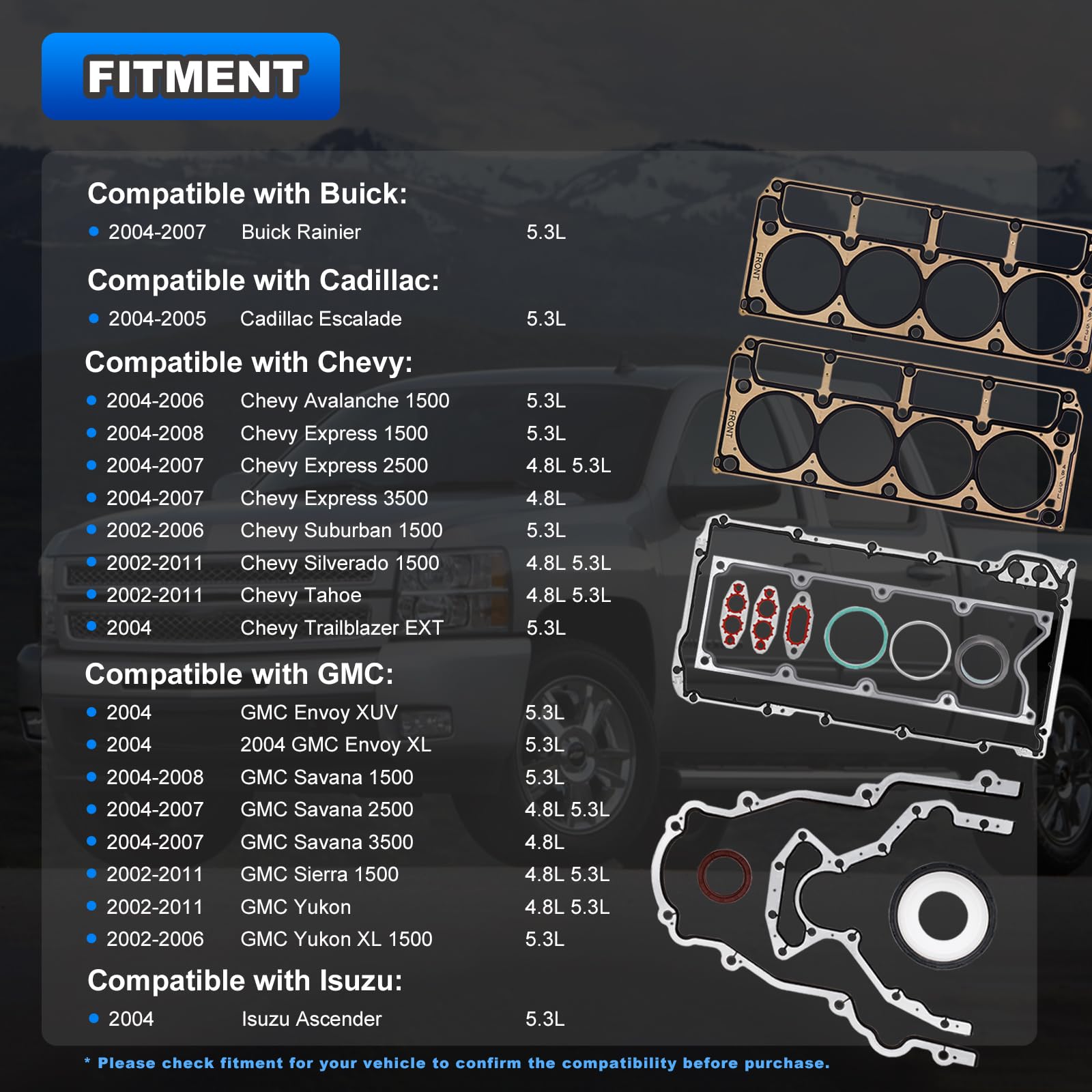MLS Full Cylinder Head Engine Gasket Set Compatible with 2002-2011 Chevy Silverado Tahoe Avalanche Express Suburban, GMC Sierra