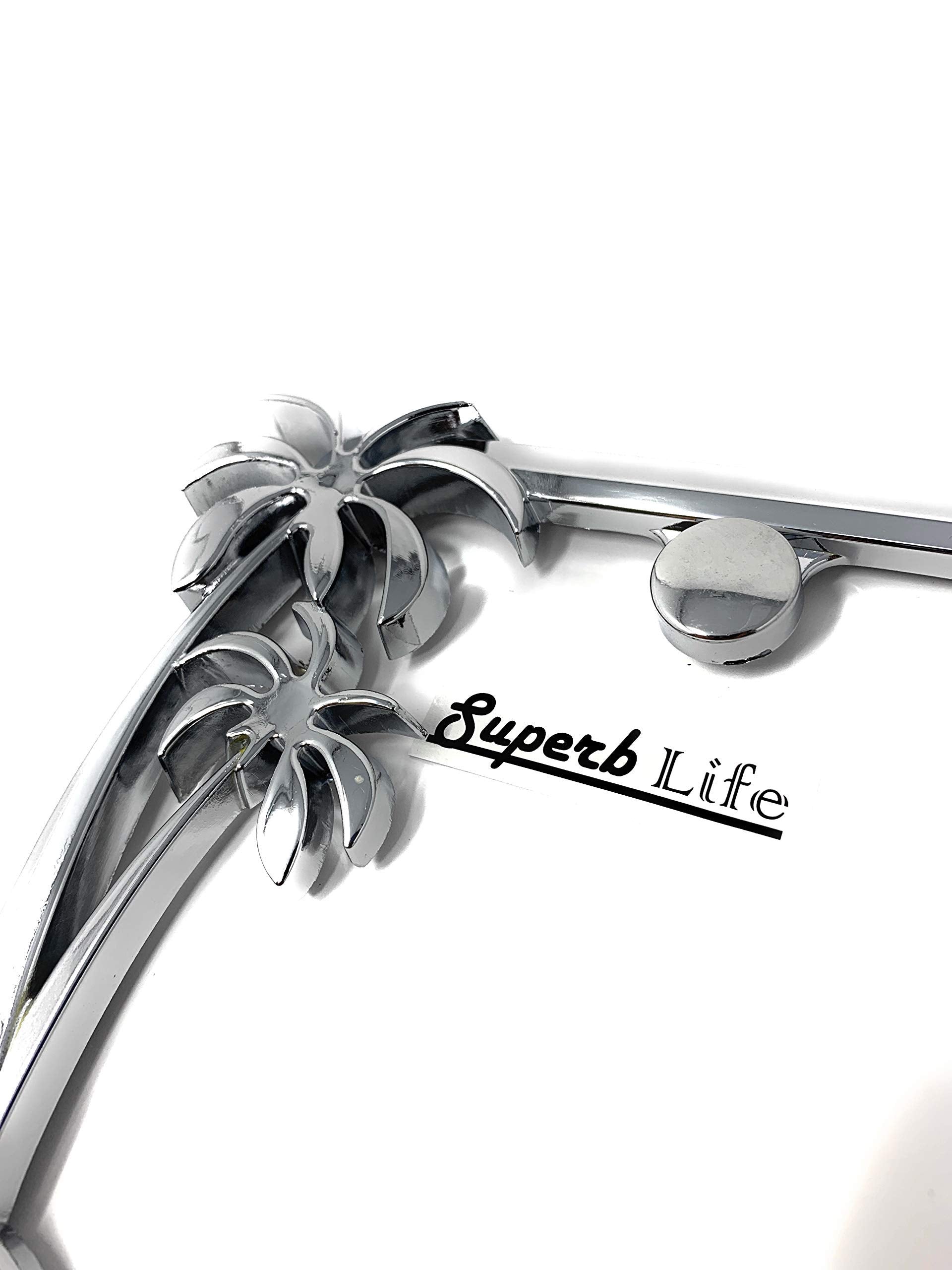 Tropical Palm Tree Chrome Polished License Plate Frame (2 Frames) with Screws Caps by Superb LNF (Chrome)