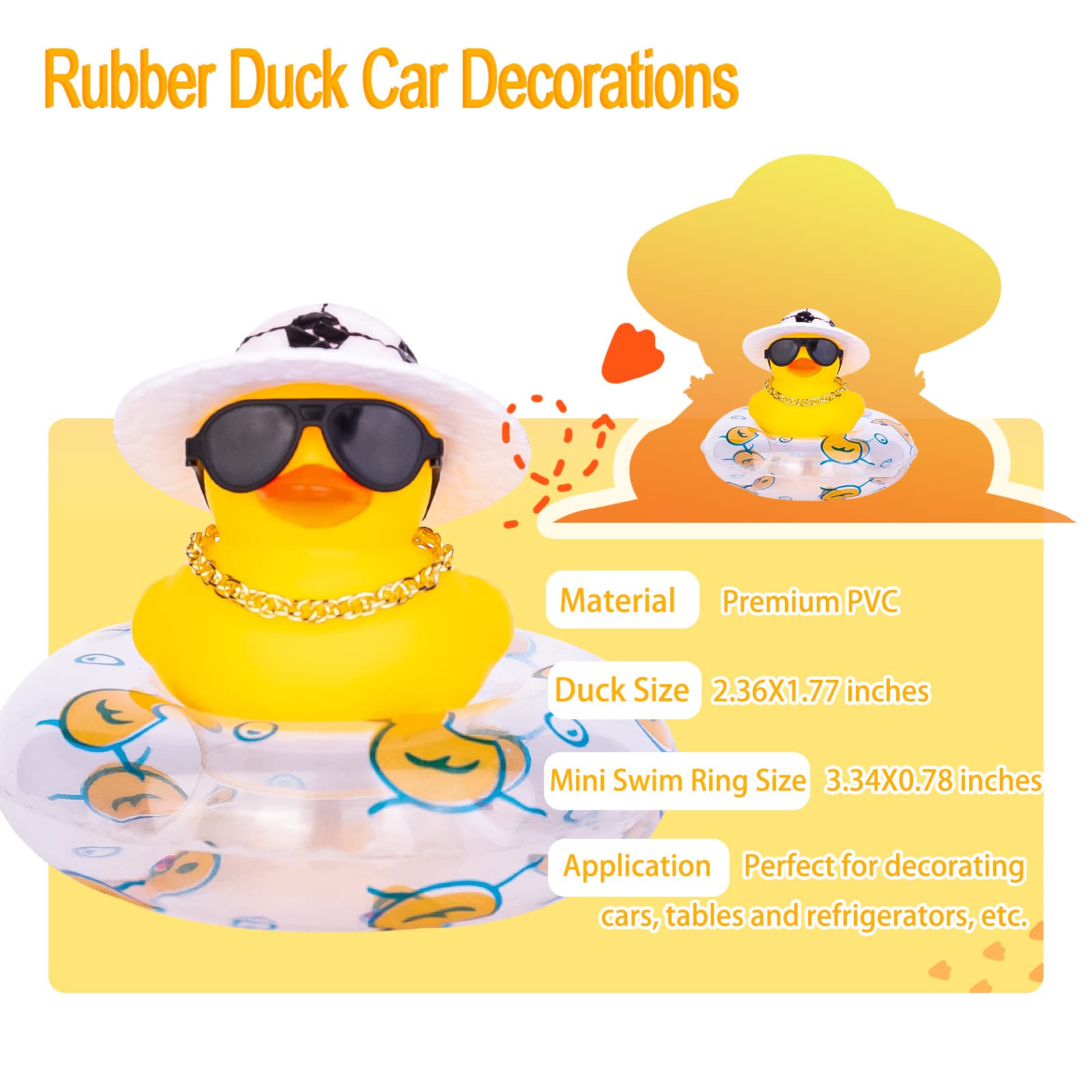 Mumyer Duck Car Dashboard Decorations Rubber Duck Car Ornaments For Car Dashboard Decoration Accessories With Mini Swim Ring Sun