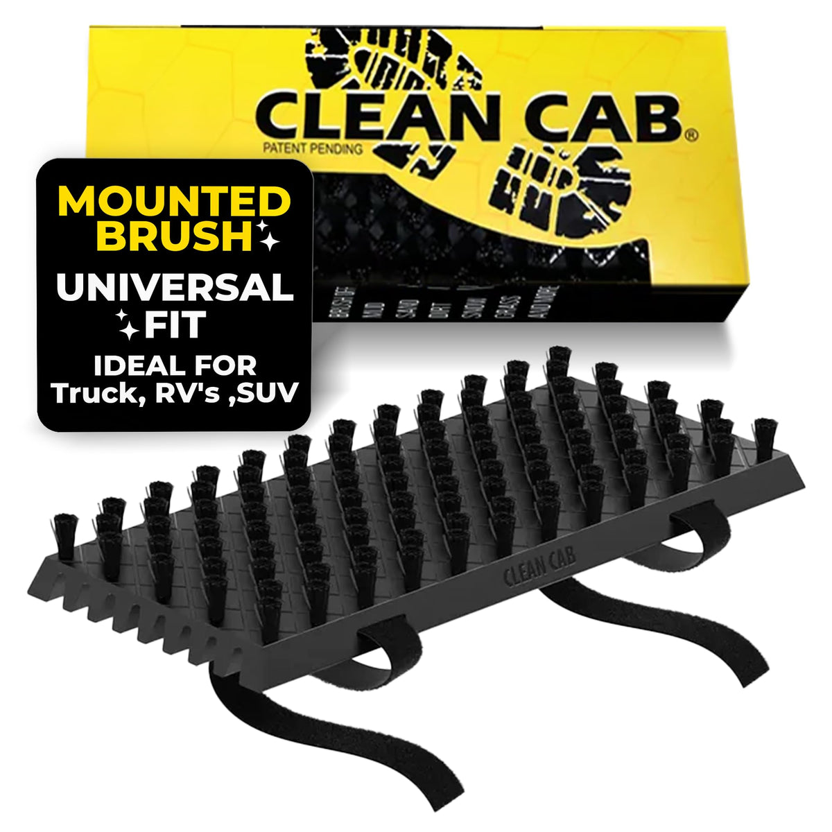 Clean Cab Universal Fit Truck Step Mounted Brush - Heavy Duty Boot Brush For Trucks, Rvs, Suvs, And Semis - Easy Velcro Mounting