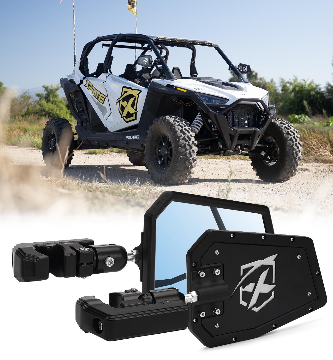 Xprite Utv Side Mirrors Fits 1.75''-2 Inch Roll Bar Cage, Heavy-Duty Aluminum Rear View Mirror Adjustable Bracket For Off-Road, 