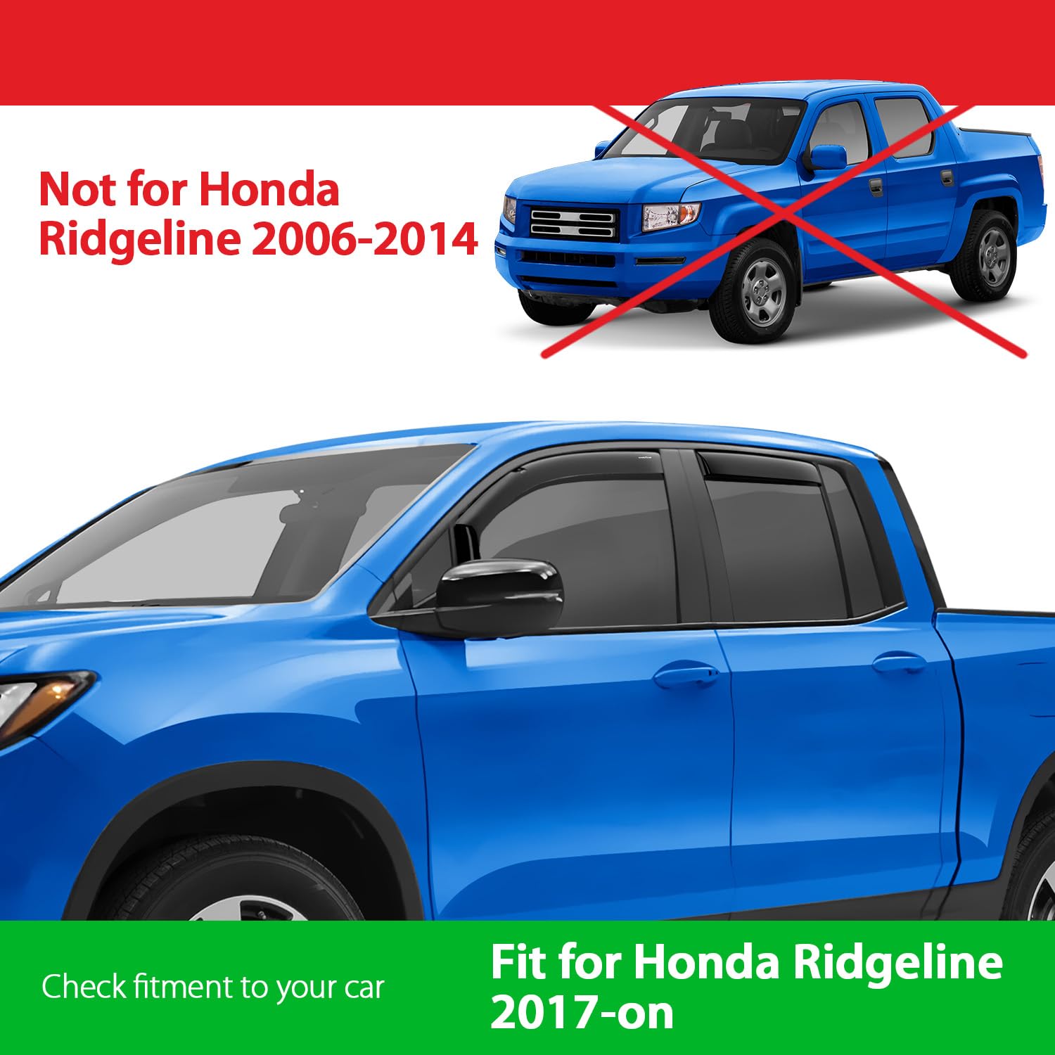 Goodyear Shatterproof In-Channel Window Deflectors For Honda Ridgeline 2017-2025, Rain Guards, Window Visors, Vent Deflector Vis