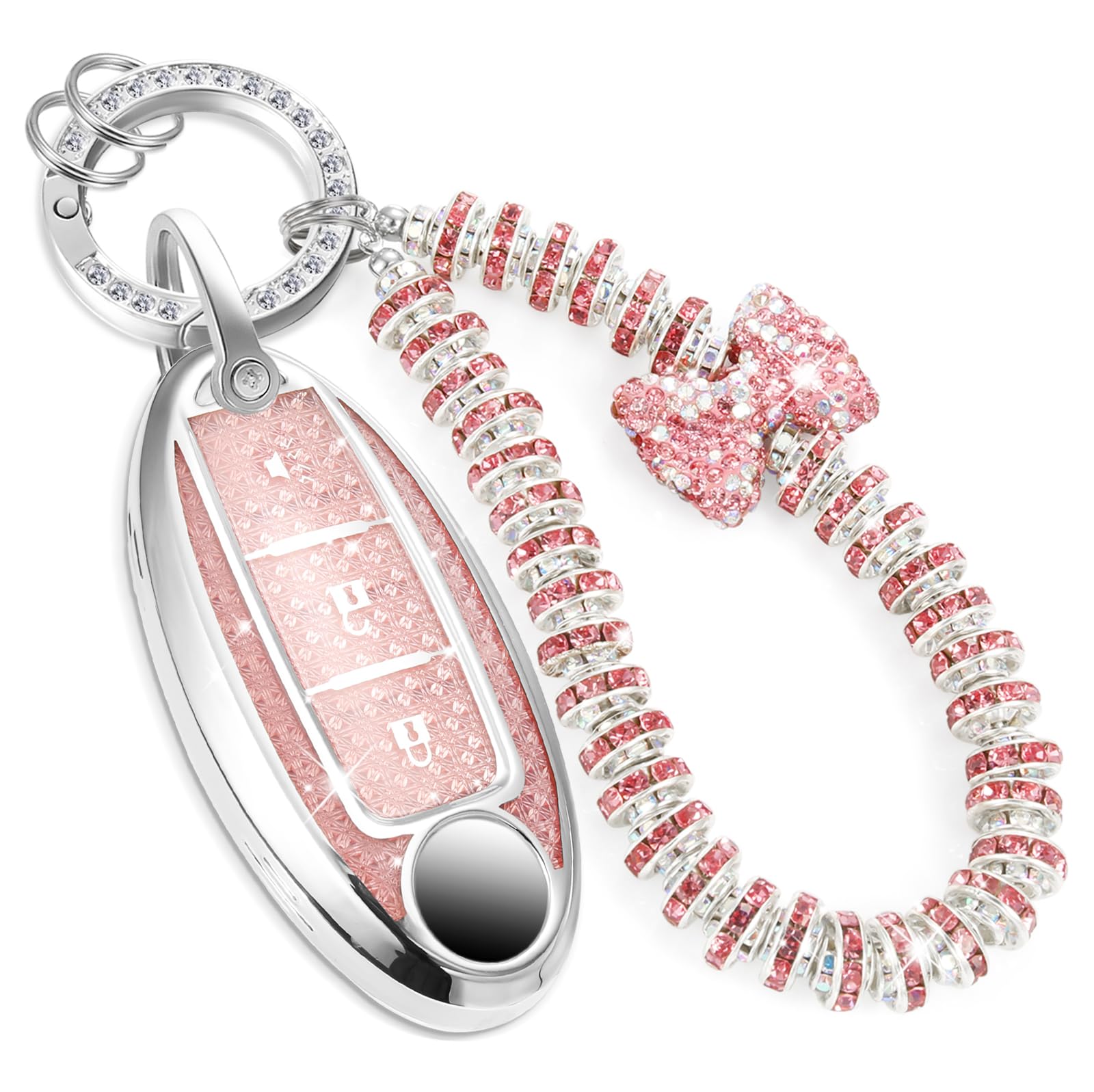 Ctrinews For Nissan Key Fob Cover With Fashionable Zirconia Wristlet Keychain, Enchanting Diamond Patterns Soft Case For Altima