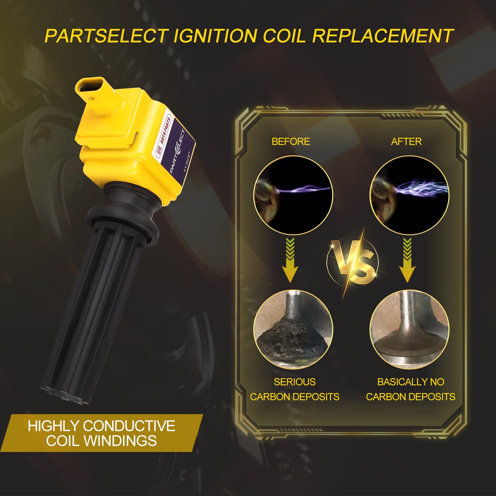 Partselect 4Pcs Ignition Coil Pack Uf670 Dg546 5C1873 Replacement For Lincoln Mkz Ford Focus Edge Mustang Fusion Explorer Taurus