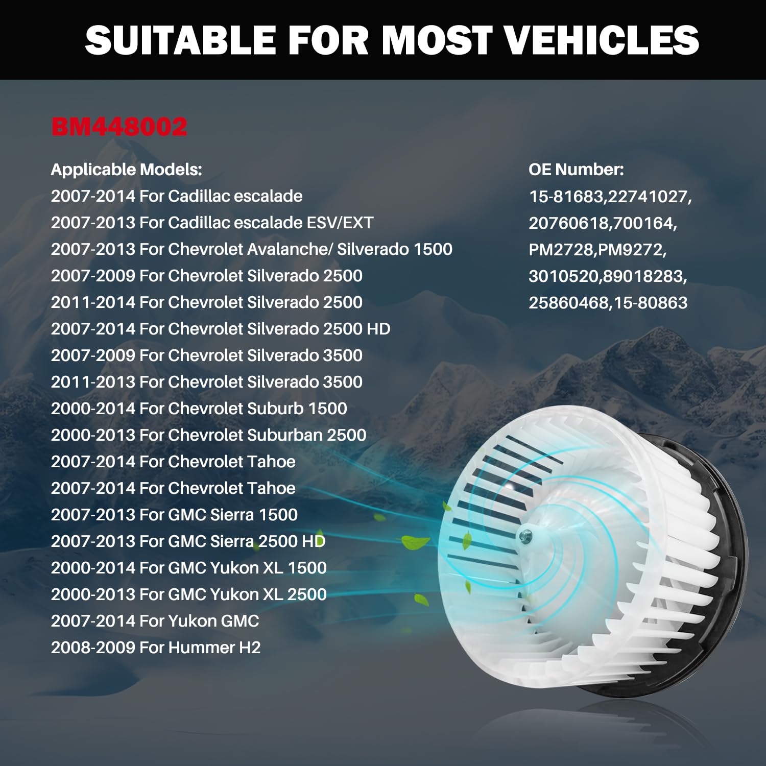 Aspligo 700164 Front Ac Heater Blower Motor Fit For Cadillac Escalade 2007-2014, For Chevy Avalanche 2007-2013, Silverado 1500 2