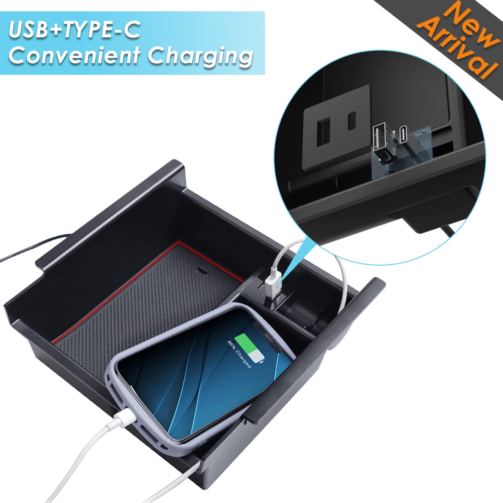 Upgrade For Toyota 4Runner Center Console Organizer Tray 2024 2023,2022-2010(With Usb Port), Insert Storage Armrest Box For 4Runner 2010-2019 2020 2021 2022 2023 2024 5Th Gen 4Runner Car Accessories