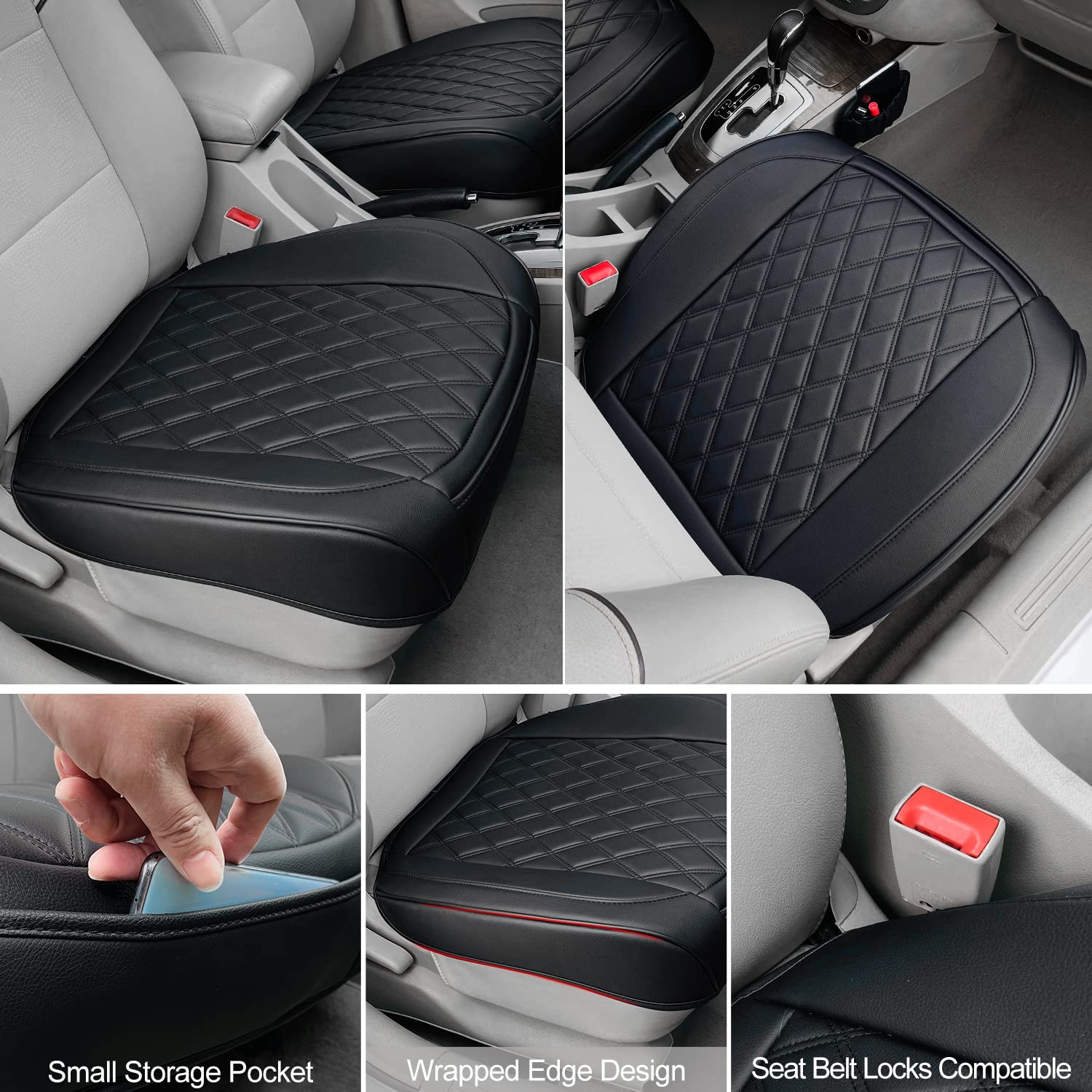2 Pack Leather Front Car Seat Cover, Anti-Slip And Full Wrap Driver Car Seat Protectors With Storage Pocket, Luxury Waterproof B