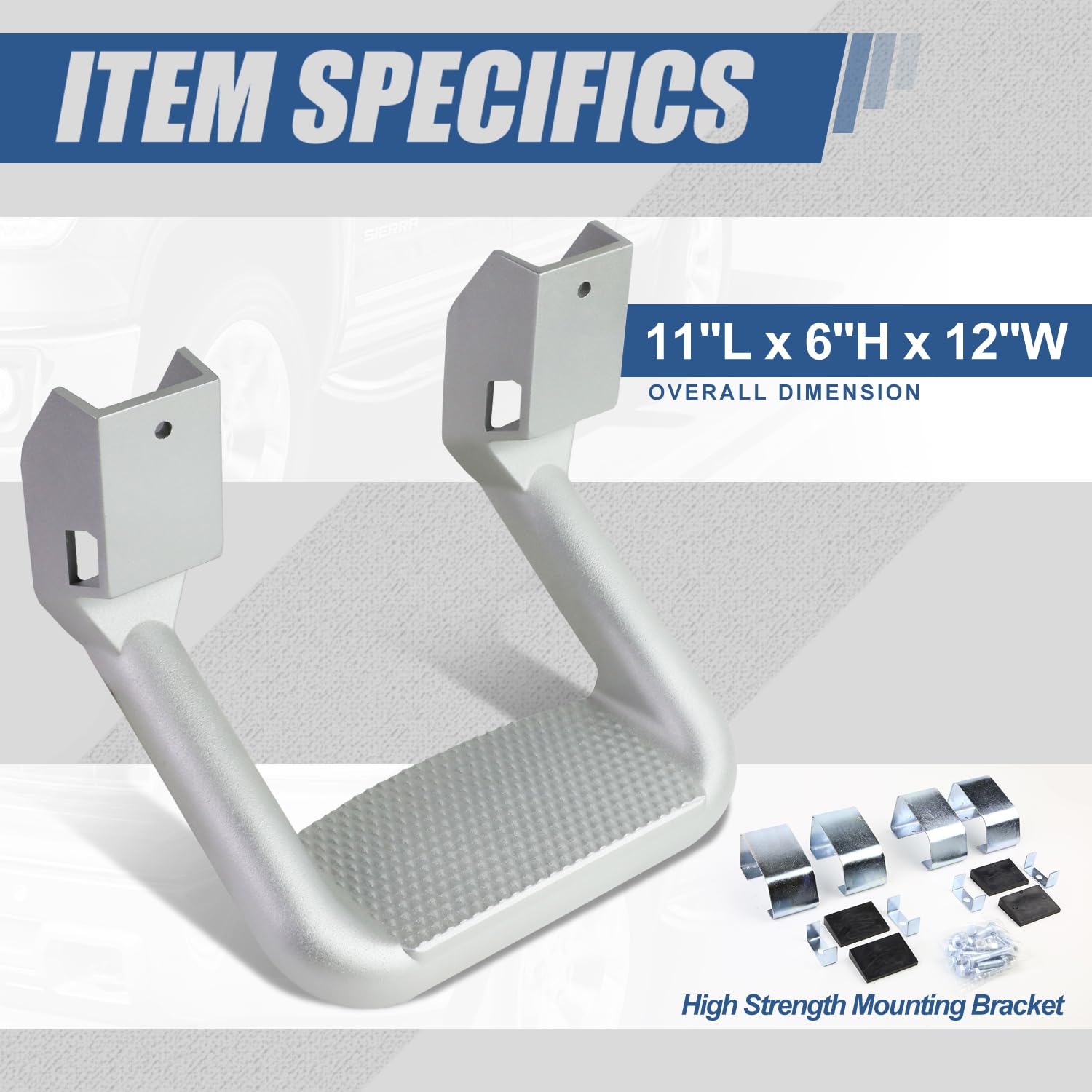 Auto Dynasty 1 Inches Universal Side Step with Mounting Brackets for Pickups & Trucks, Aluminum, Silver Powder Coated, Set of 2