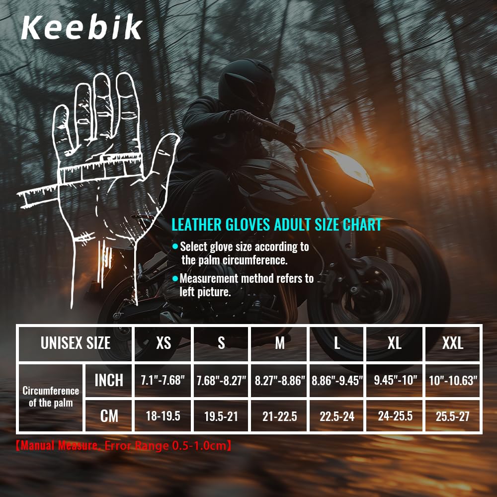 Keebik Goatskin Leather Motorcycle Motorbike Powersports Racing Gloves Reflective Skull Touchscreen for Men and Women Model (HEE