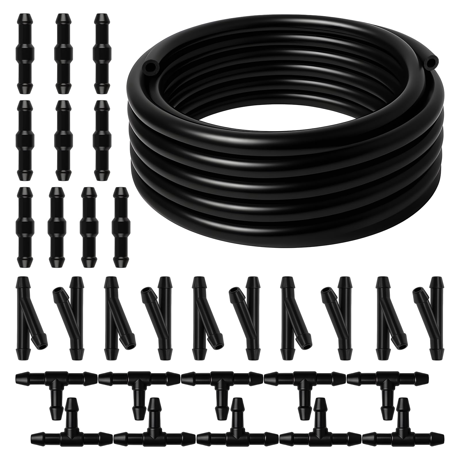 Windshield Washer Hose Kit, 4M Flexible Durable Rubber Washer Fluid Tubing & 30 PCS Leak-Proof Connectors for Connecting Car Pum
