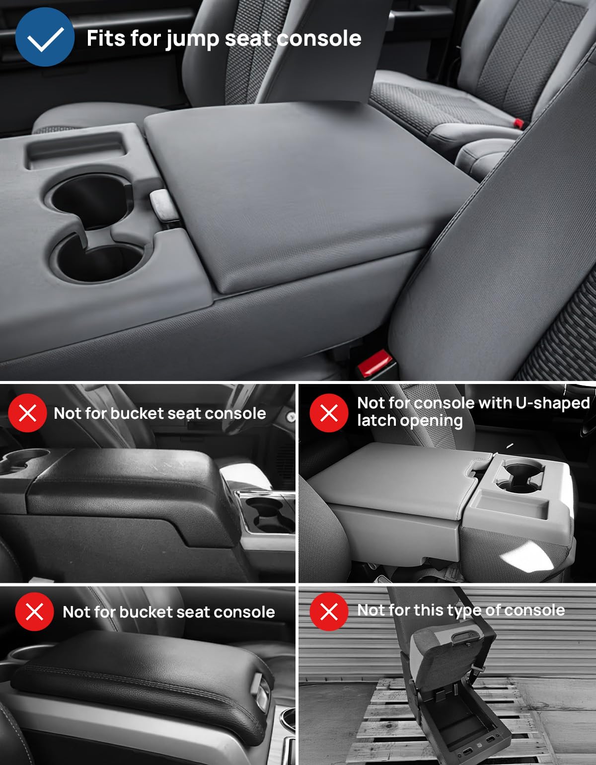 Issyauto Center Console Cover Compatible With 2011-2016 Ford F250 F350 F450 Super Duty With Jump Seat Console, Leather Armrest C