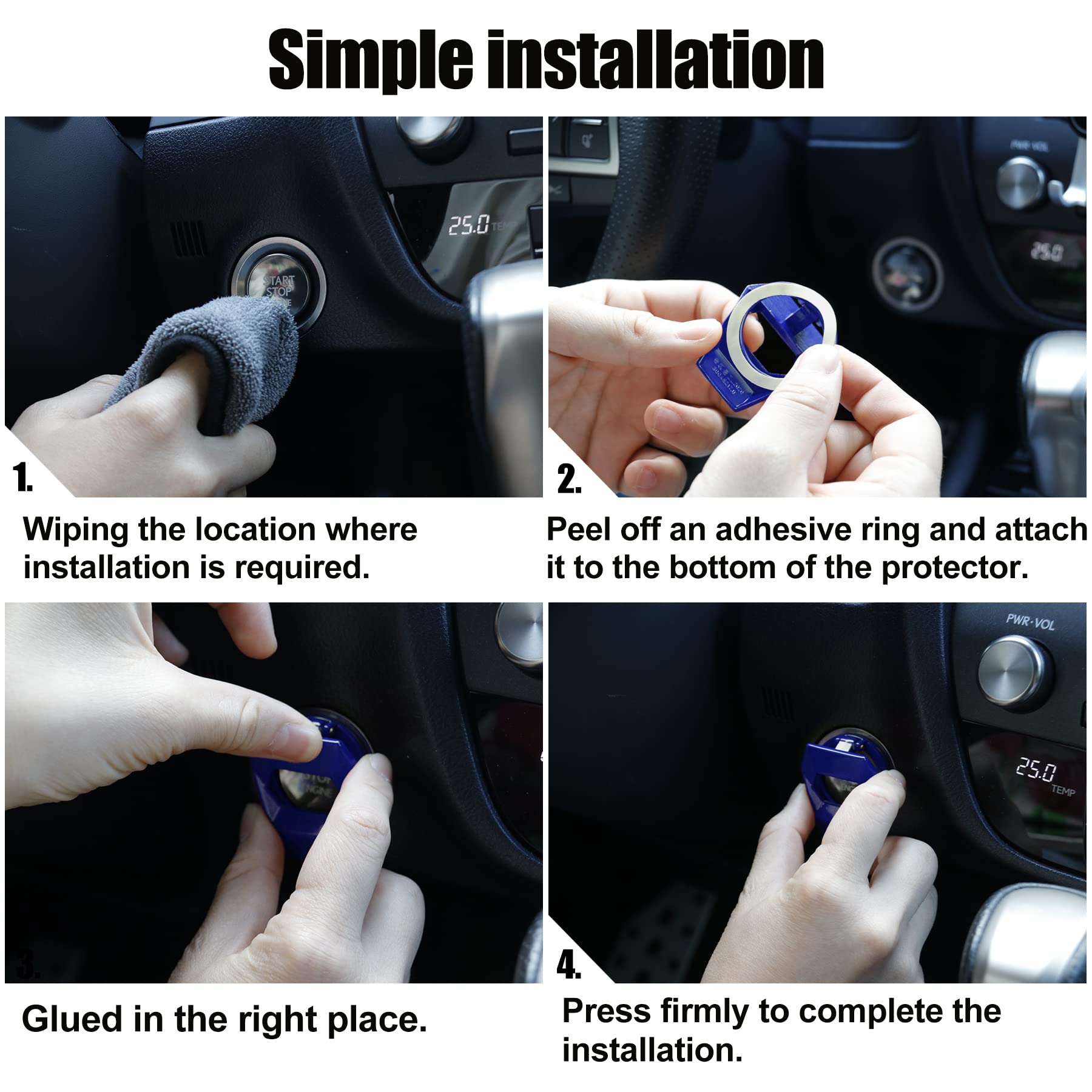 Singaro Universal Engine Start Stop Button Cover, Car Power Control Zinc Alloy Trim, One Button Start Button Cover Interior Accessories(Blue)