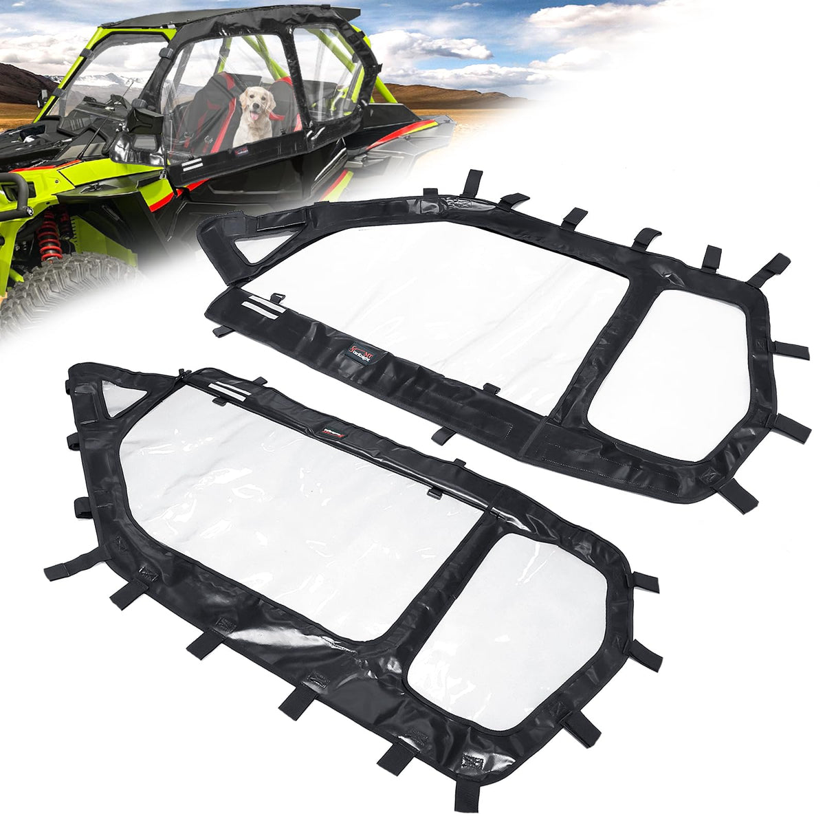 StarknightMT RZR 1000 XP Cab Enclosure Upper Doors, RZR 2 Seat Soft Side Windows With Zipper Vent Compatible With Polaris 2014-2