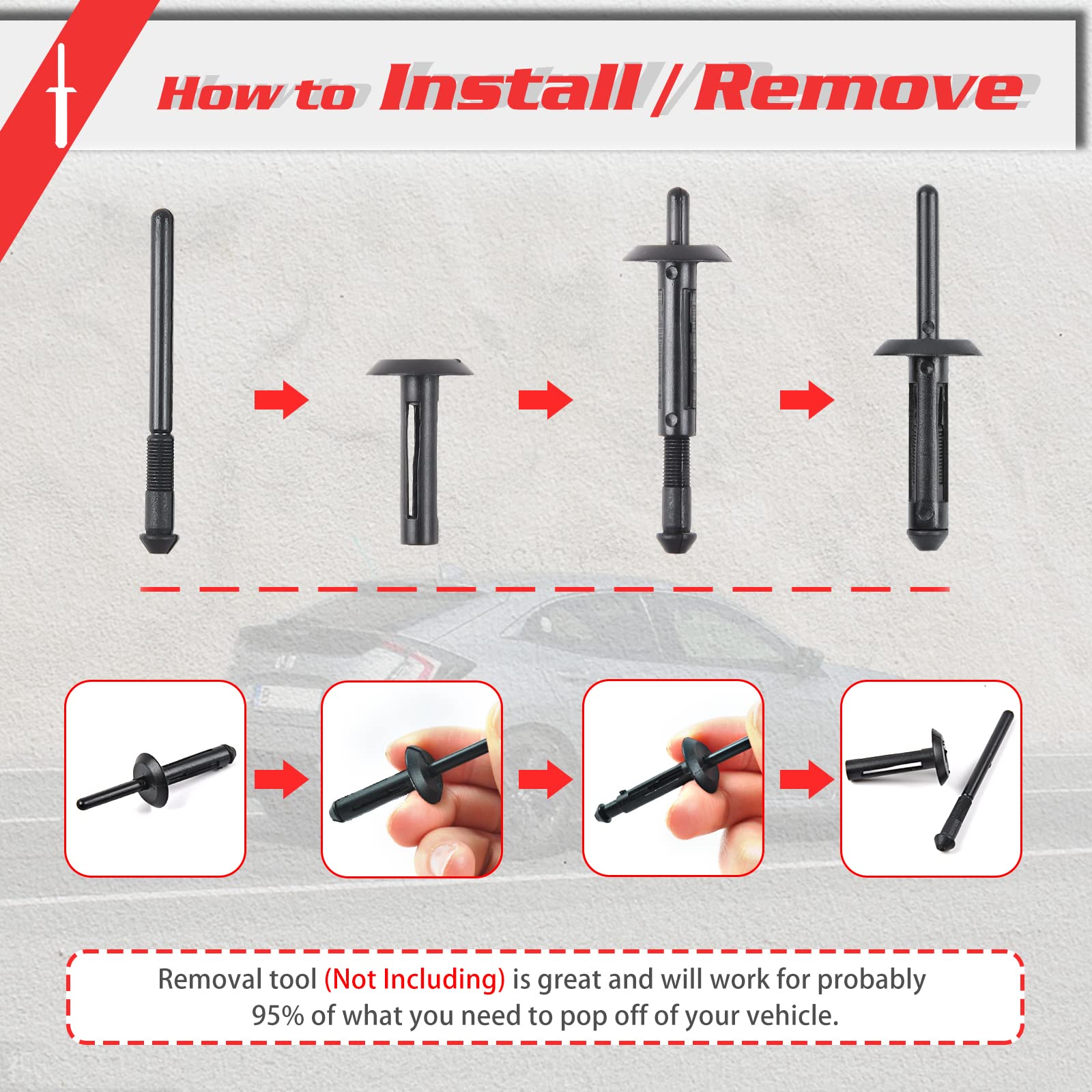 OTUAYAUTO 100PCS Plastic Rivet Clip, Replacement for Jeep Wrangler 07-15, Chrysler 300 99-10, Dodge Avenger 08-14, Nylon Fastene