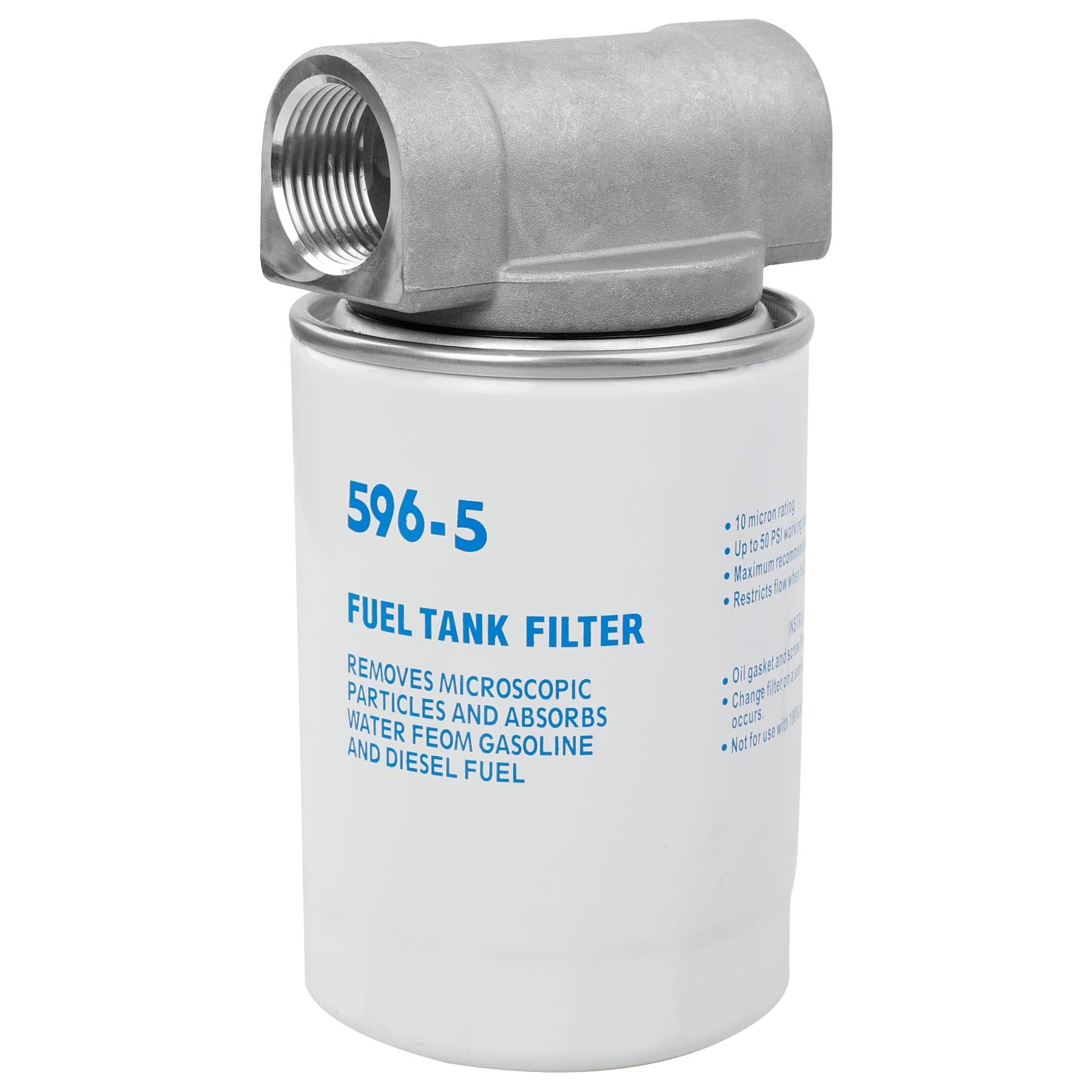 596-5 Fuel Tank Filter Kit with 3/4'' NPT Top Cap Compatible with Fuel Pumps Transfer Tanks, 10 Micron Diesel Filter with Water-