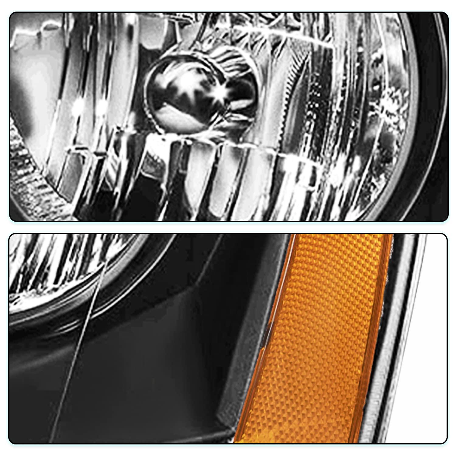 Tusdar Headlight Assembly Compatible With 2008-2014 Dodge Avenger Halogen Driver And Passenger Side Black Housing With Amber Reflector